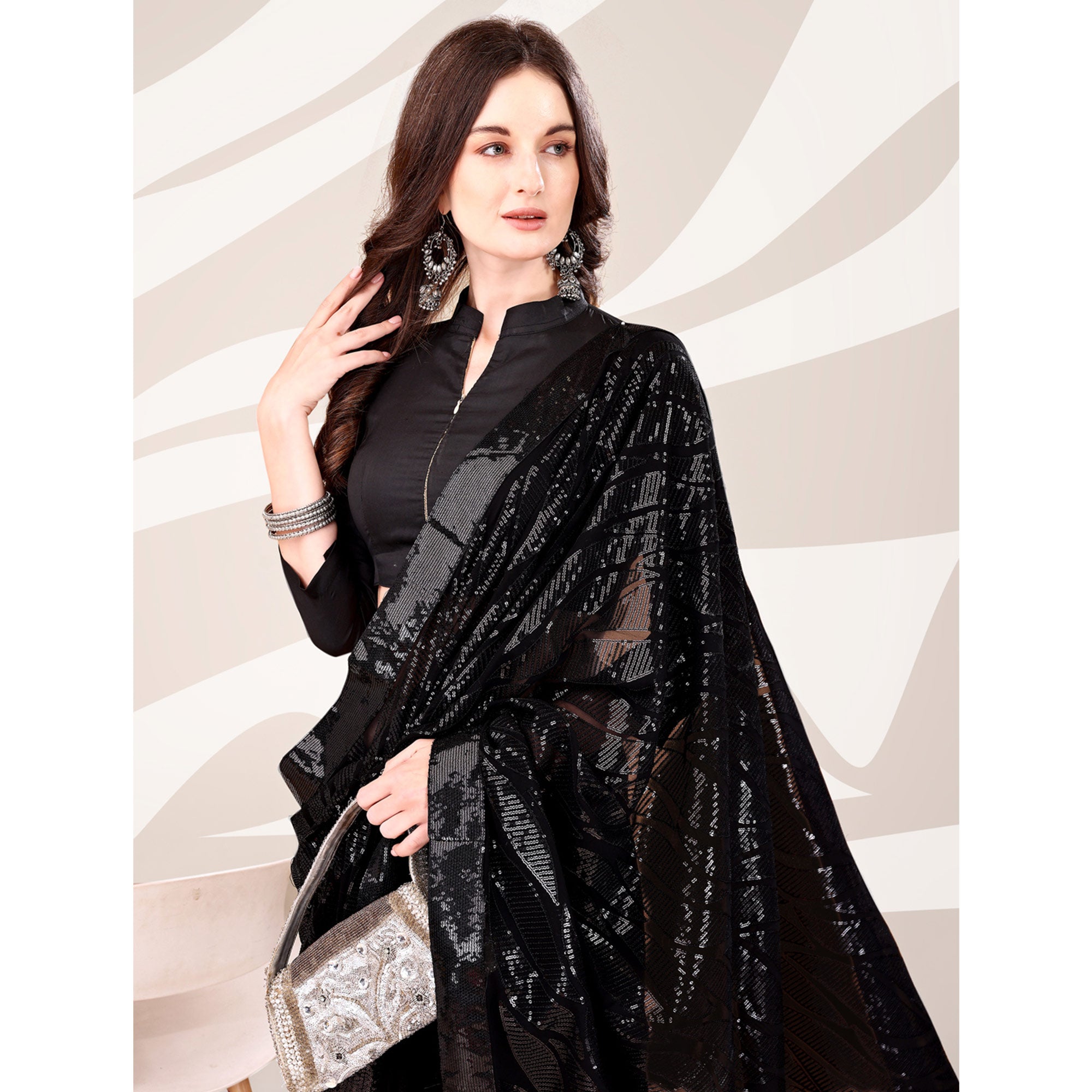 Black Sequin Embroidered Georgette Saree