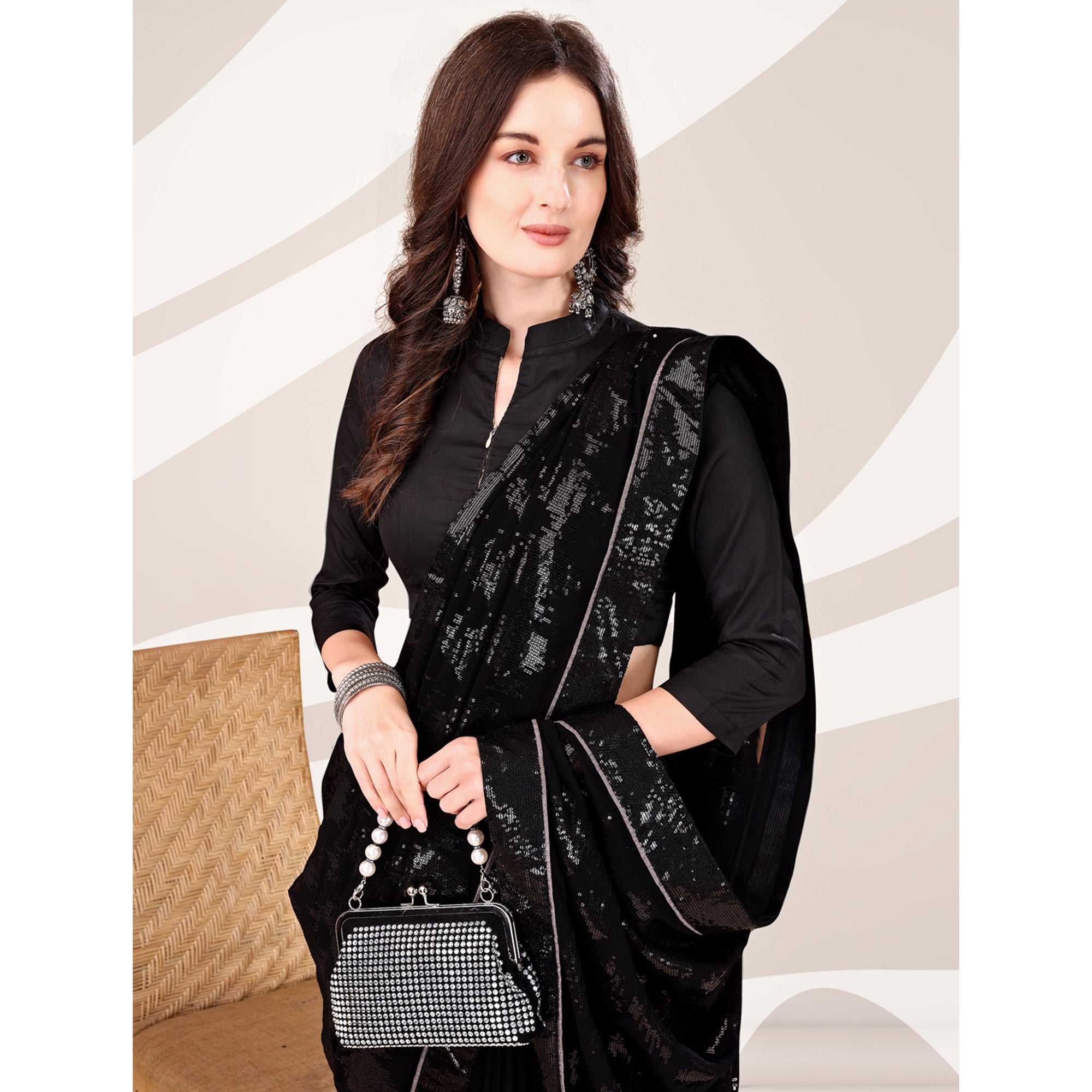 Black Sequin Embroidered Georgette Saree