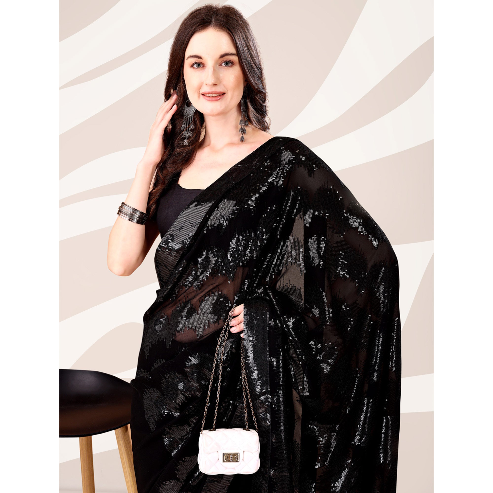 Black Sequin Embroidered Georgette Saree