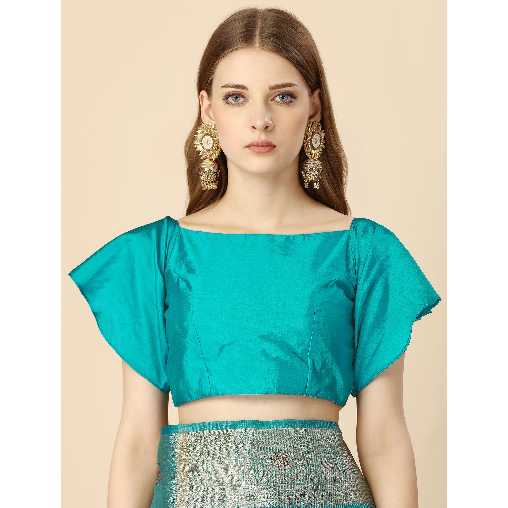 Rama Blue Floral Embroidery With Swarovski Work Organza Saree