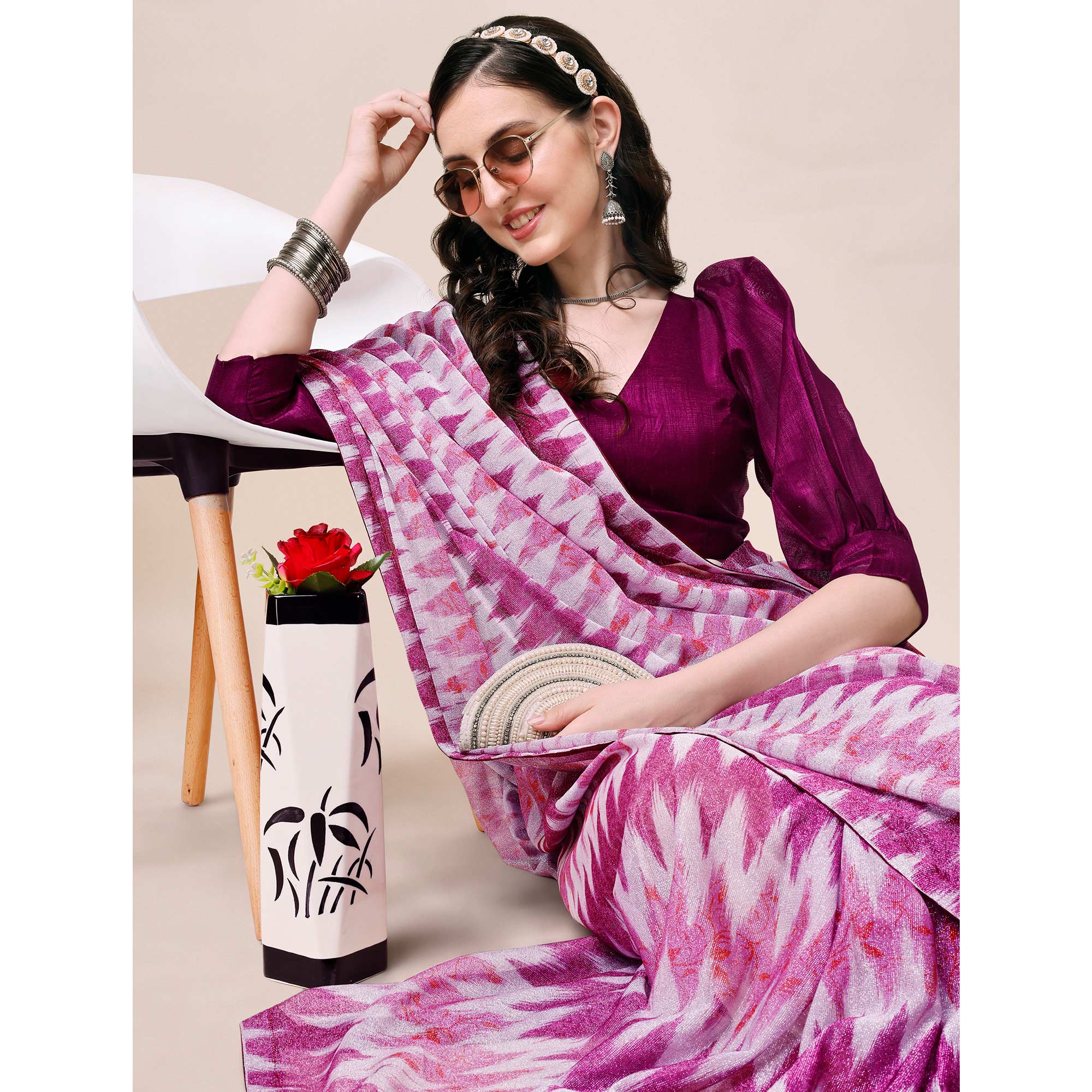 Purple Digital Printed Rayon Saree