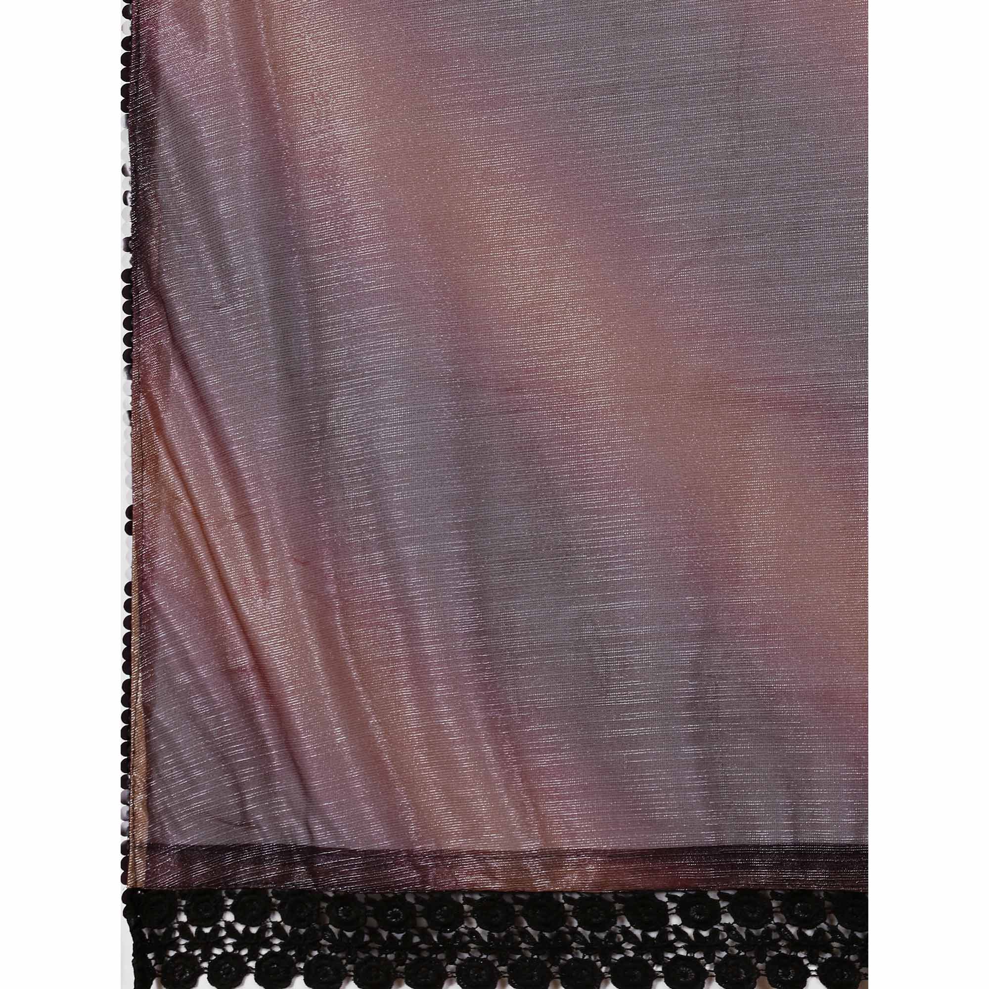Purple Digital Printed Lycra Saree With Lace Border