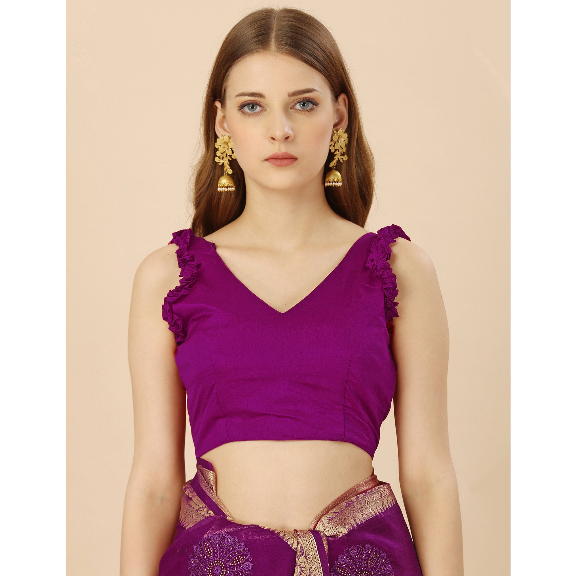 Purple Floral Embroidery With Swarovski Work Organza Saree
