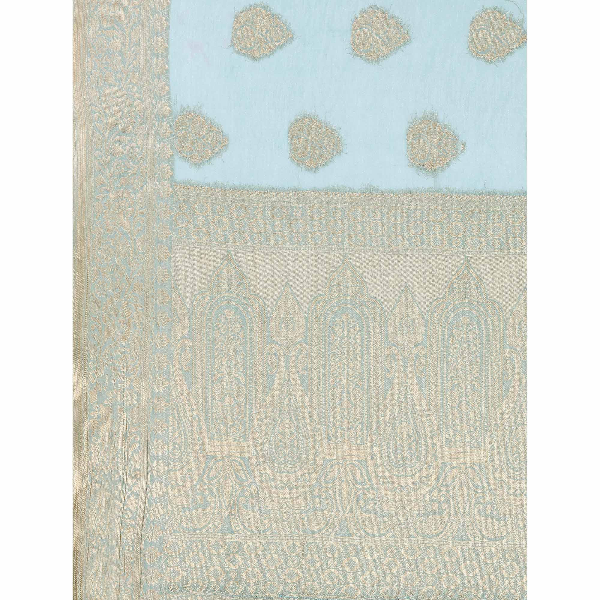 Sky Blue Woven Chiffon Saree