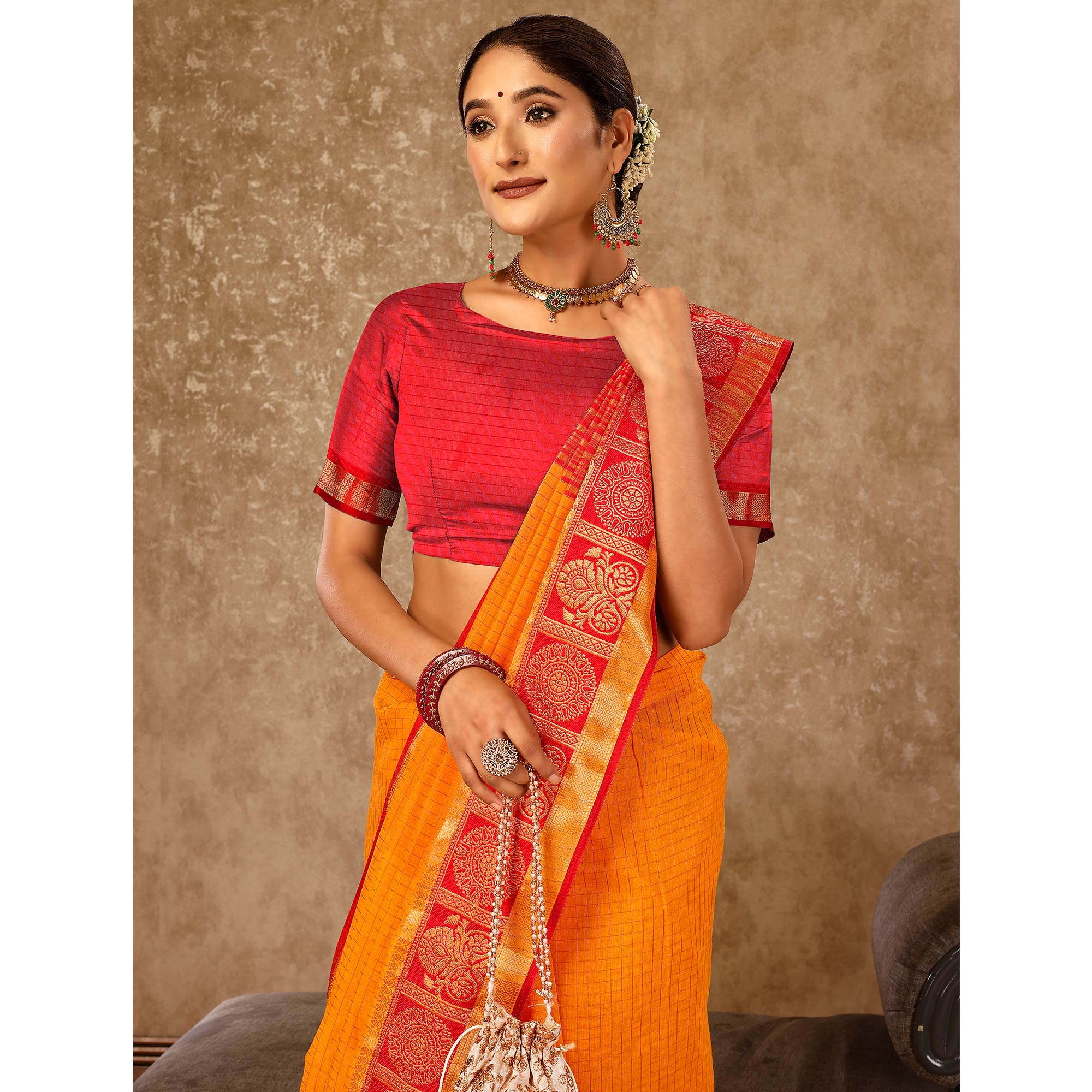 Mustard Zari Woven Cotton Silk Saree