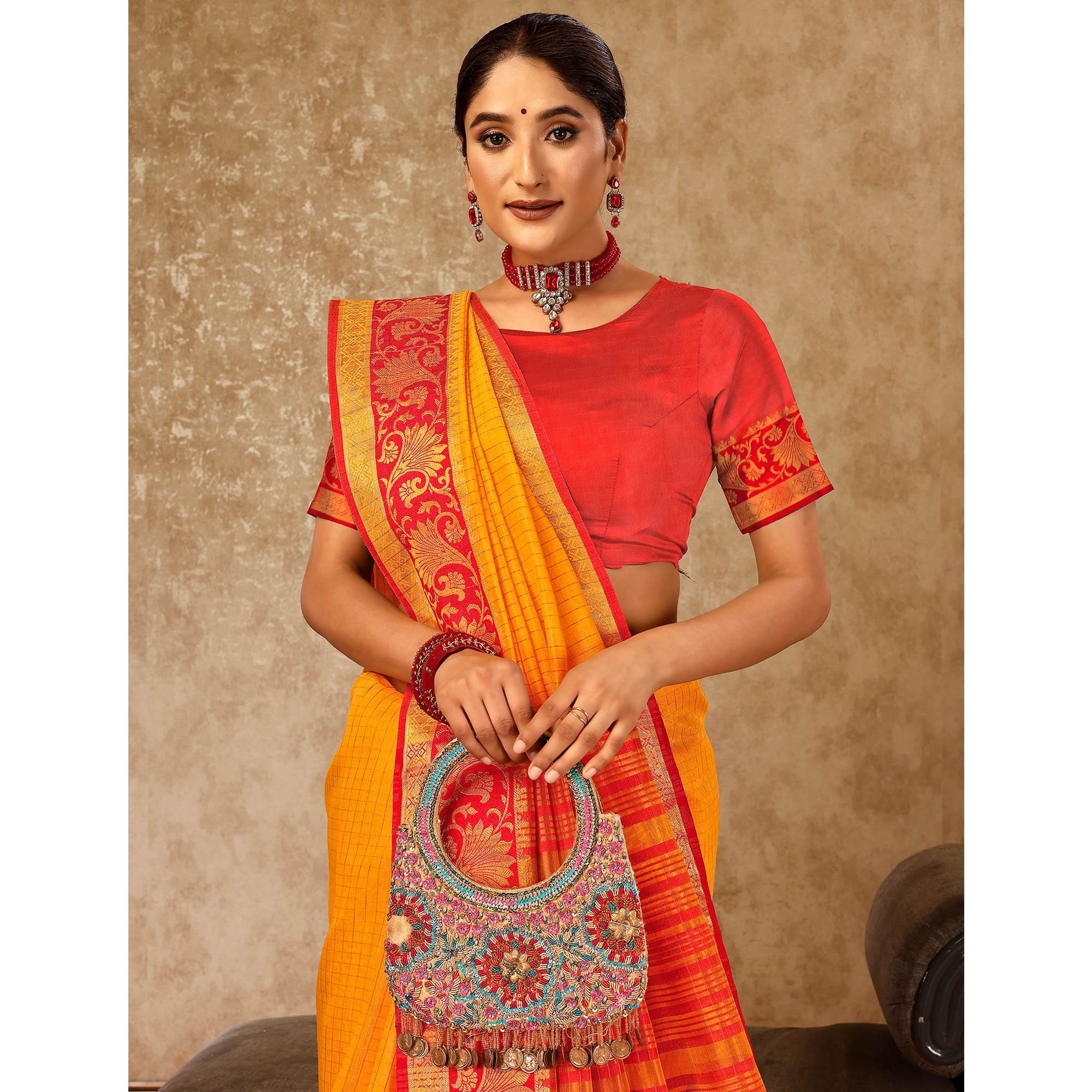 Mustard Zari Woven Cotton Silk Saree