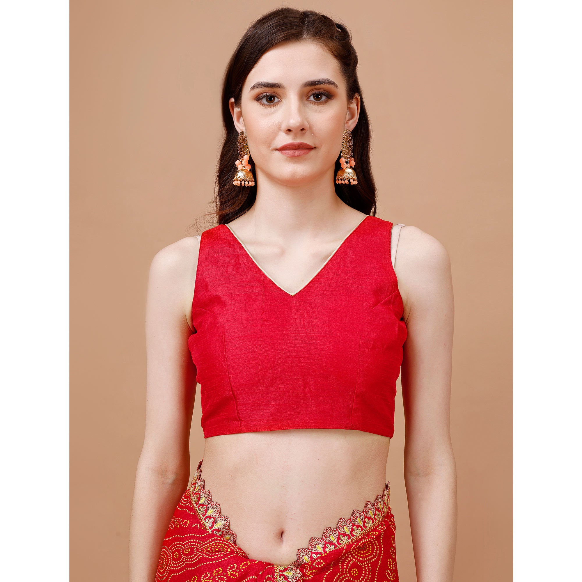 Red Bandhani Printed Chiffon Saree