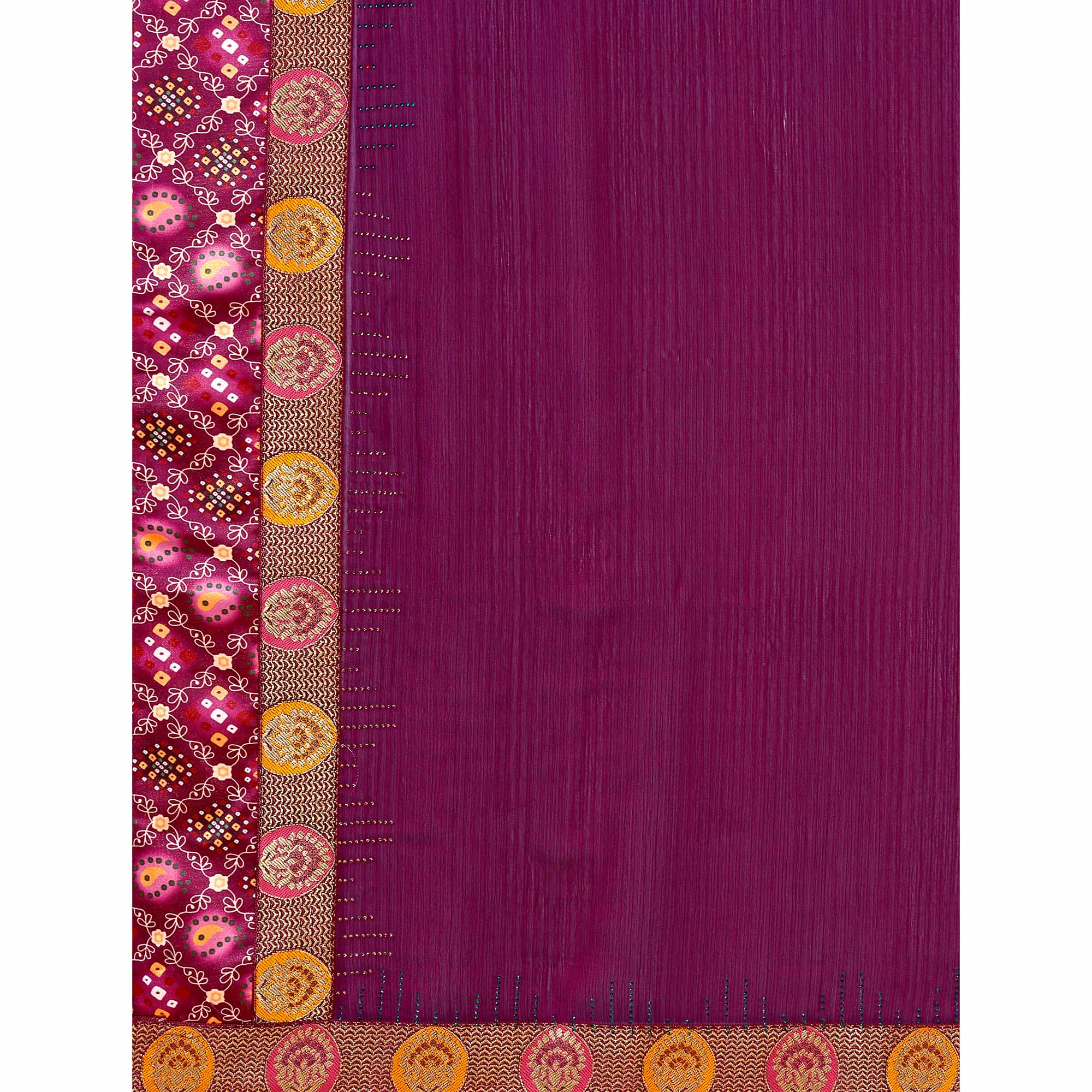 Purple Swarovski With Bandhani Printed Border Art Silk Saree