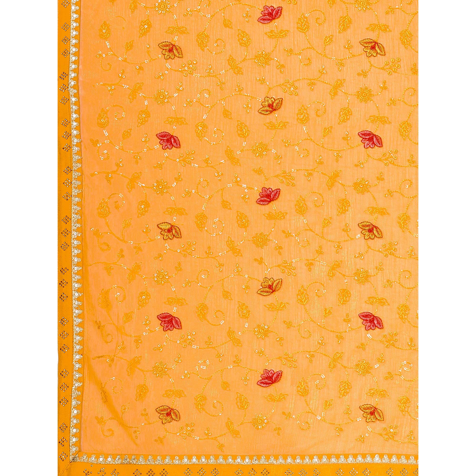 Mustard Floral Embroidered Chiffon Saree