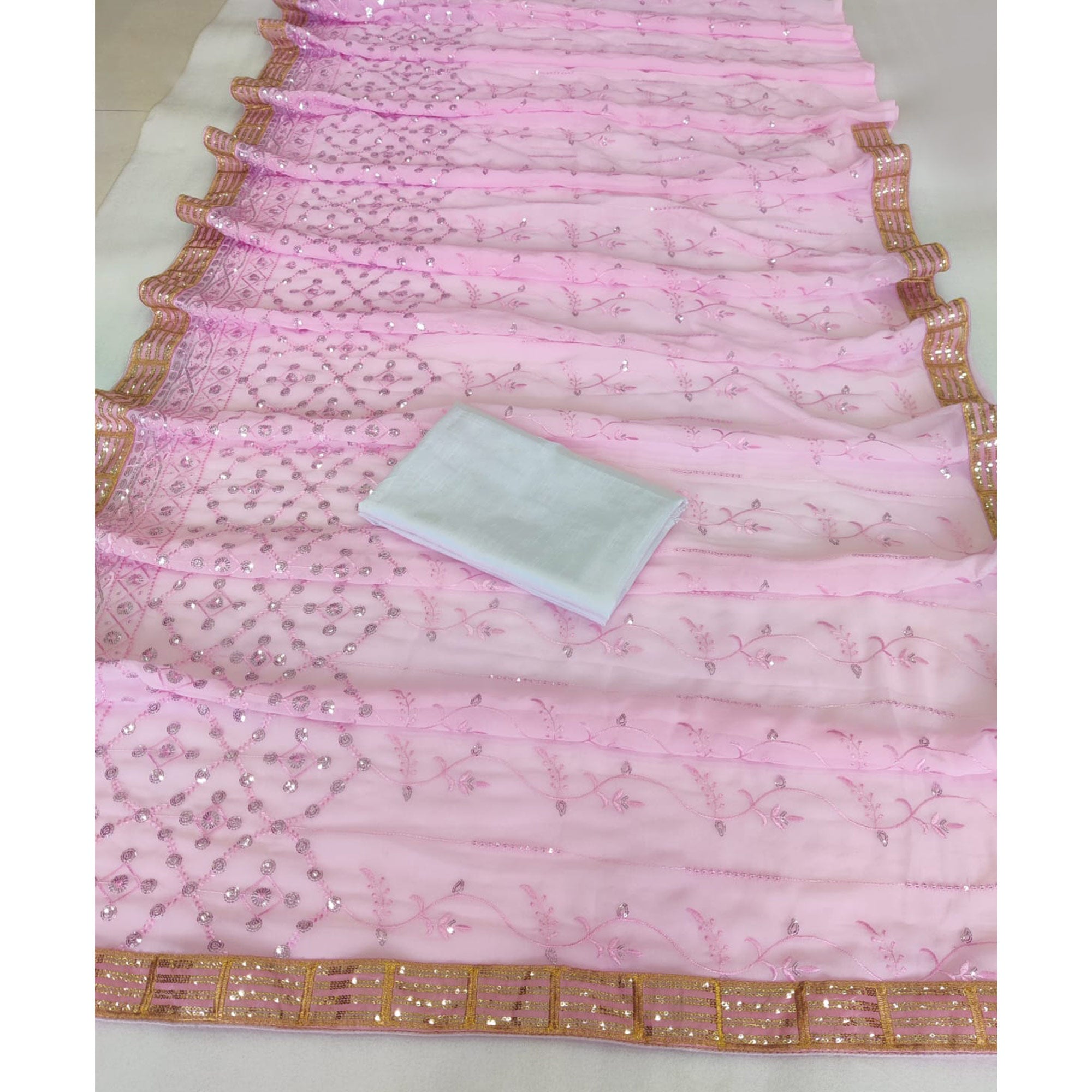Pink Sequins Embroidered Georgette Saree