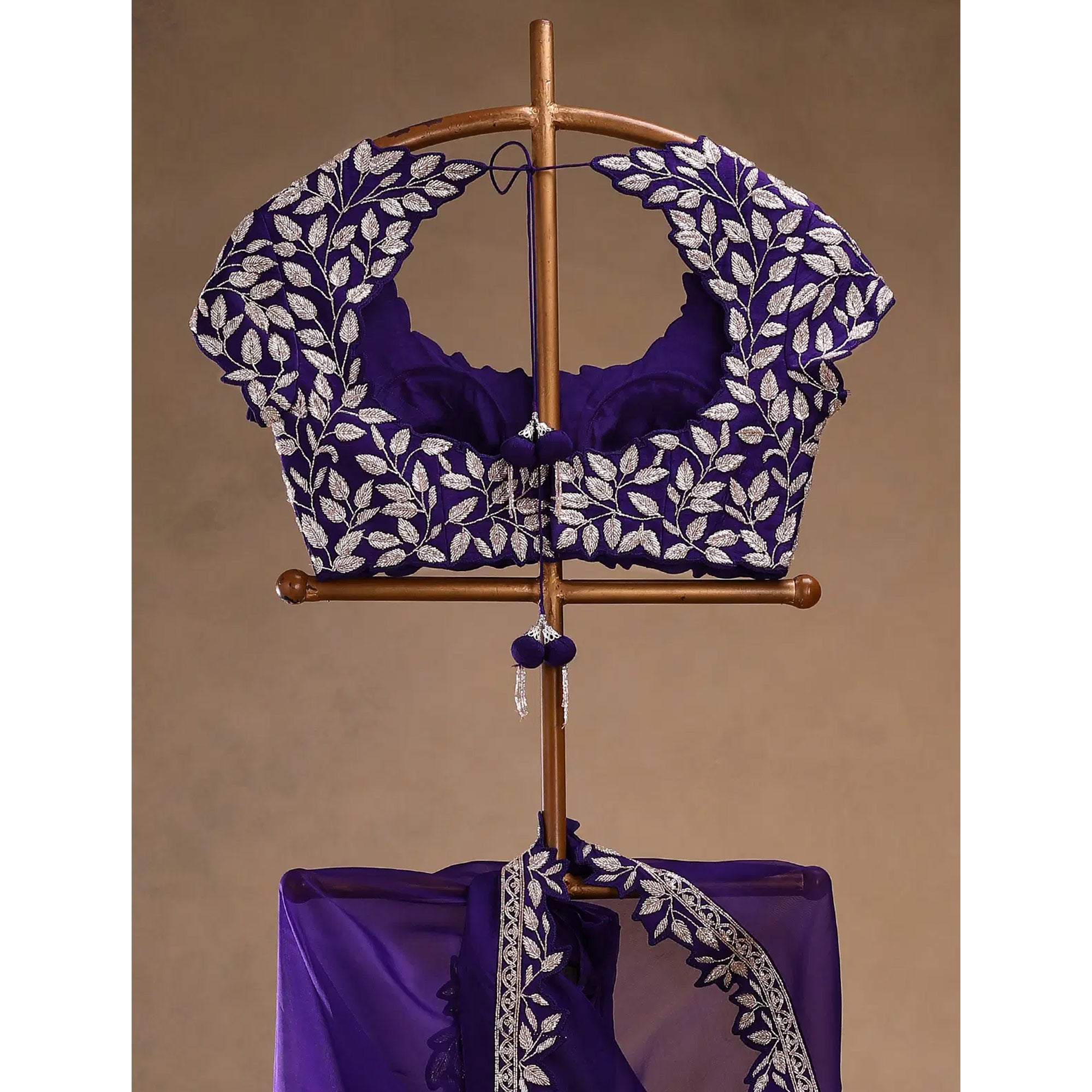 Royal Purple Satin Saree Adorned With Gleaming Sequins Embroidery & Elegant Solid Finish