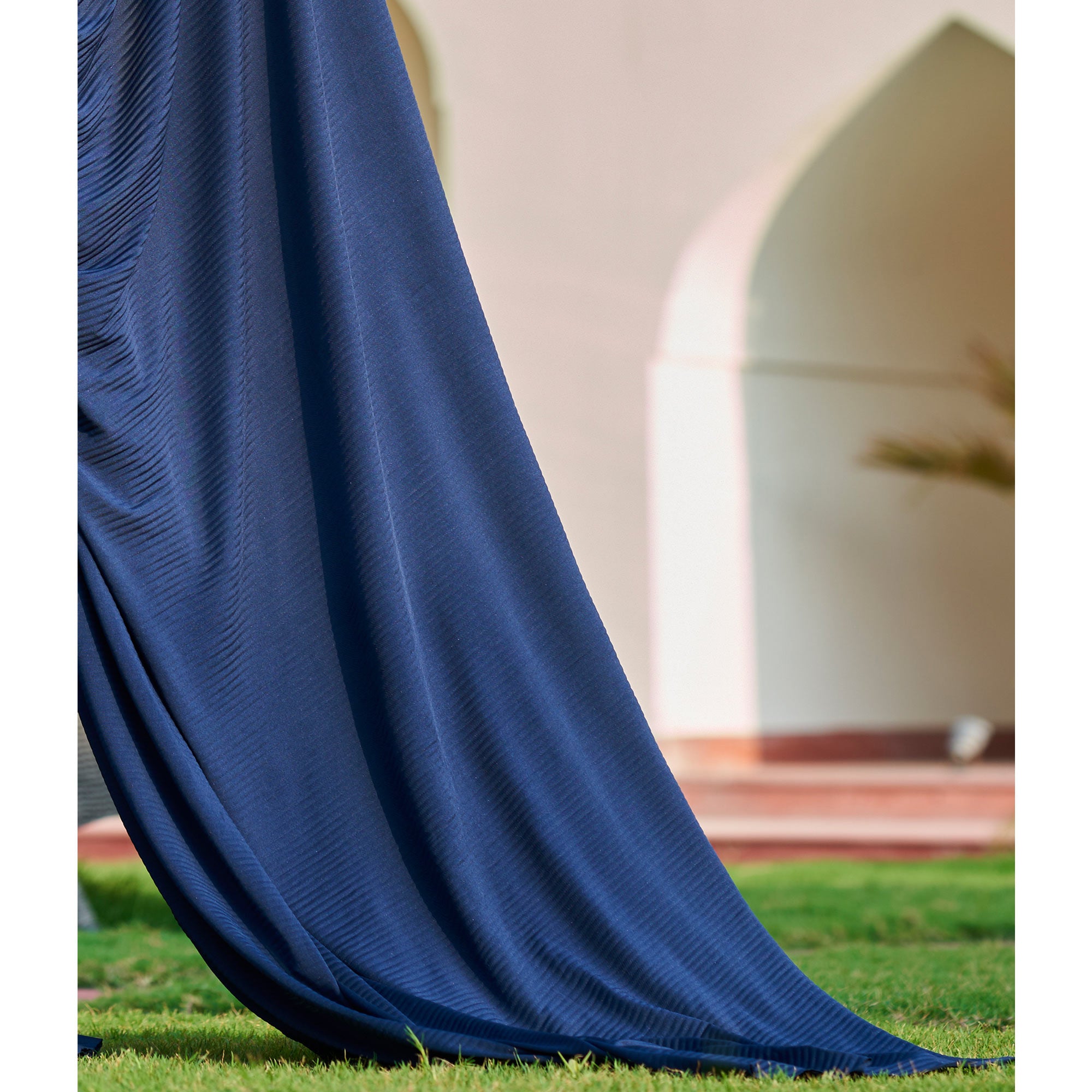 Navy Blue Lycra Crush Design Ready To Wear Saree