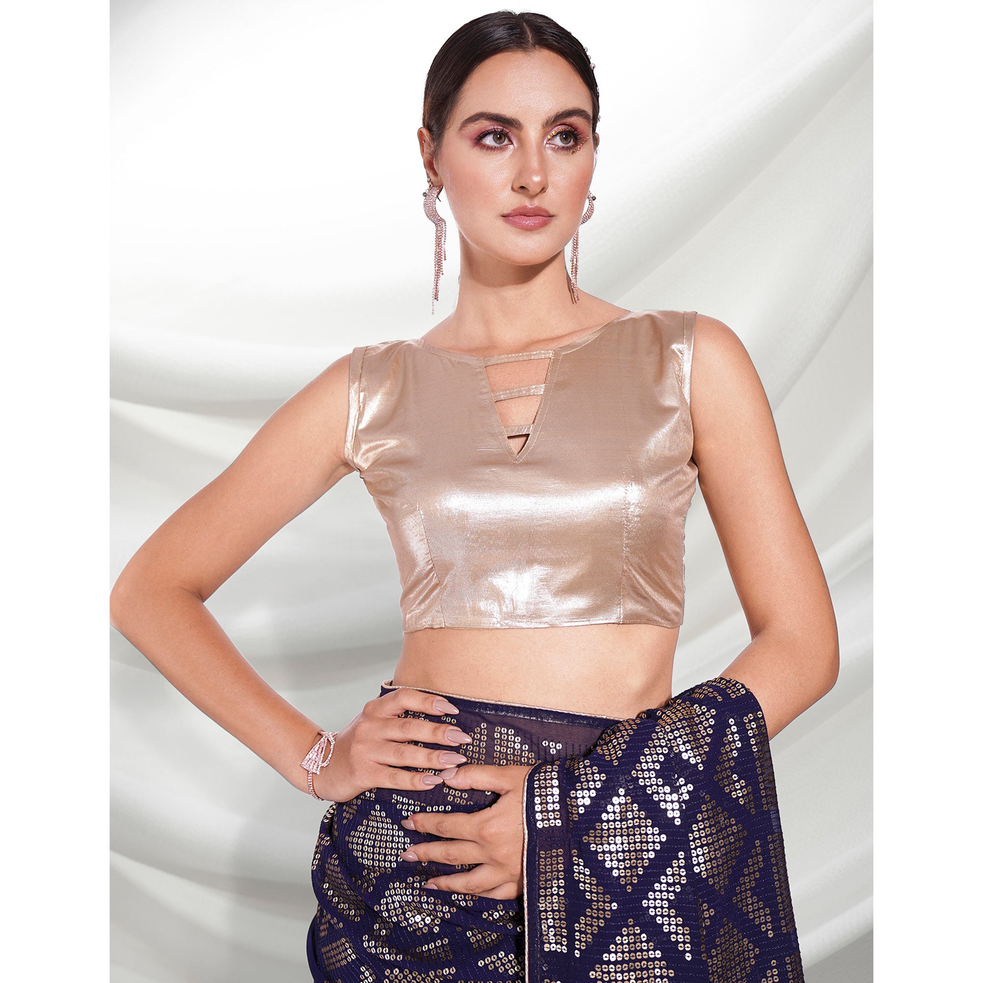 Navy Blue Sequins Embroidered Georgette Saree