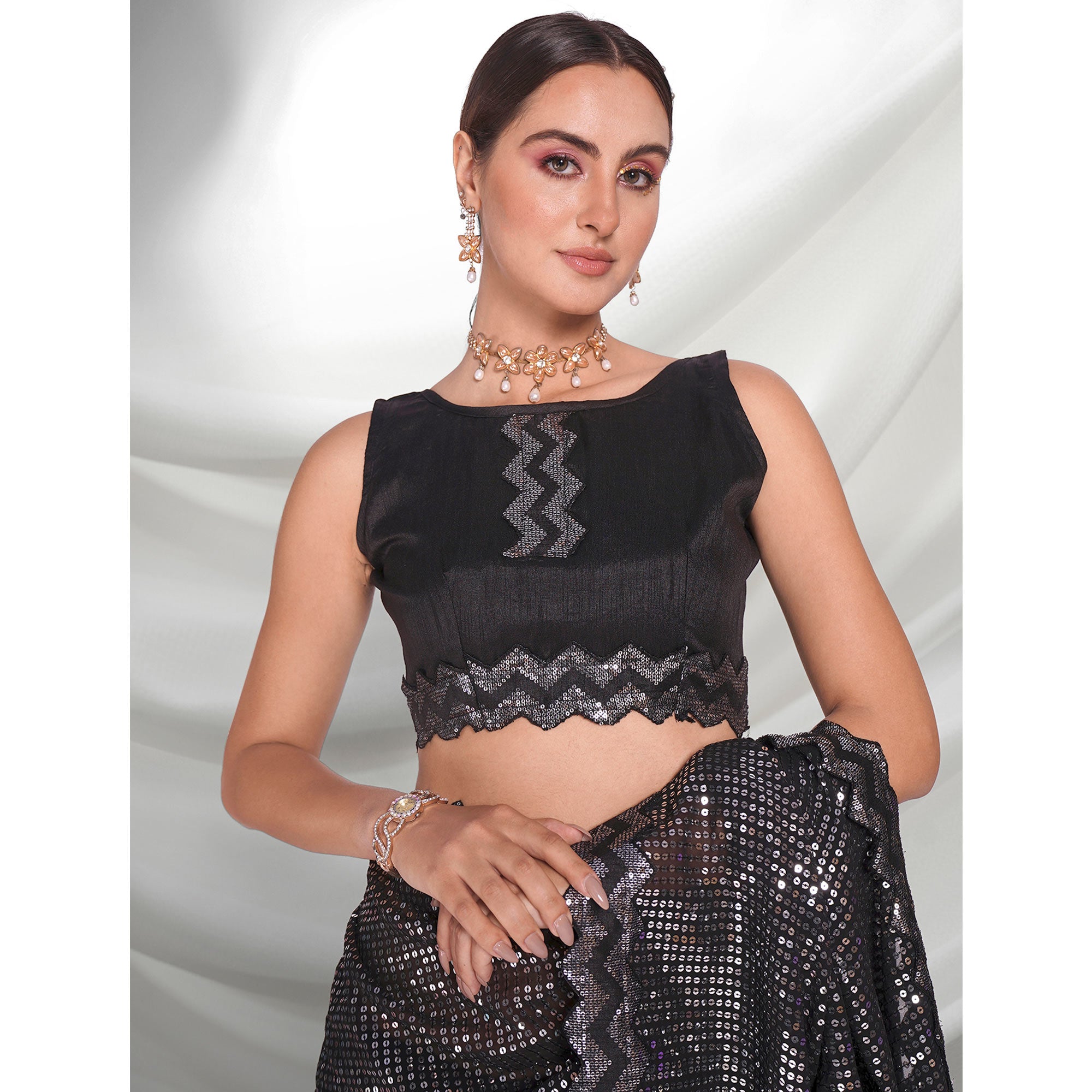 Black Sequins Embroidered Georgette Saree