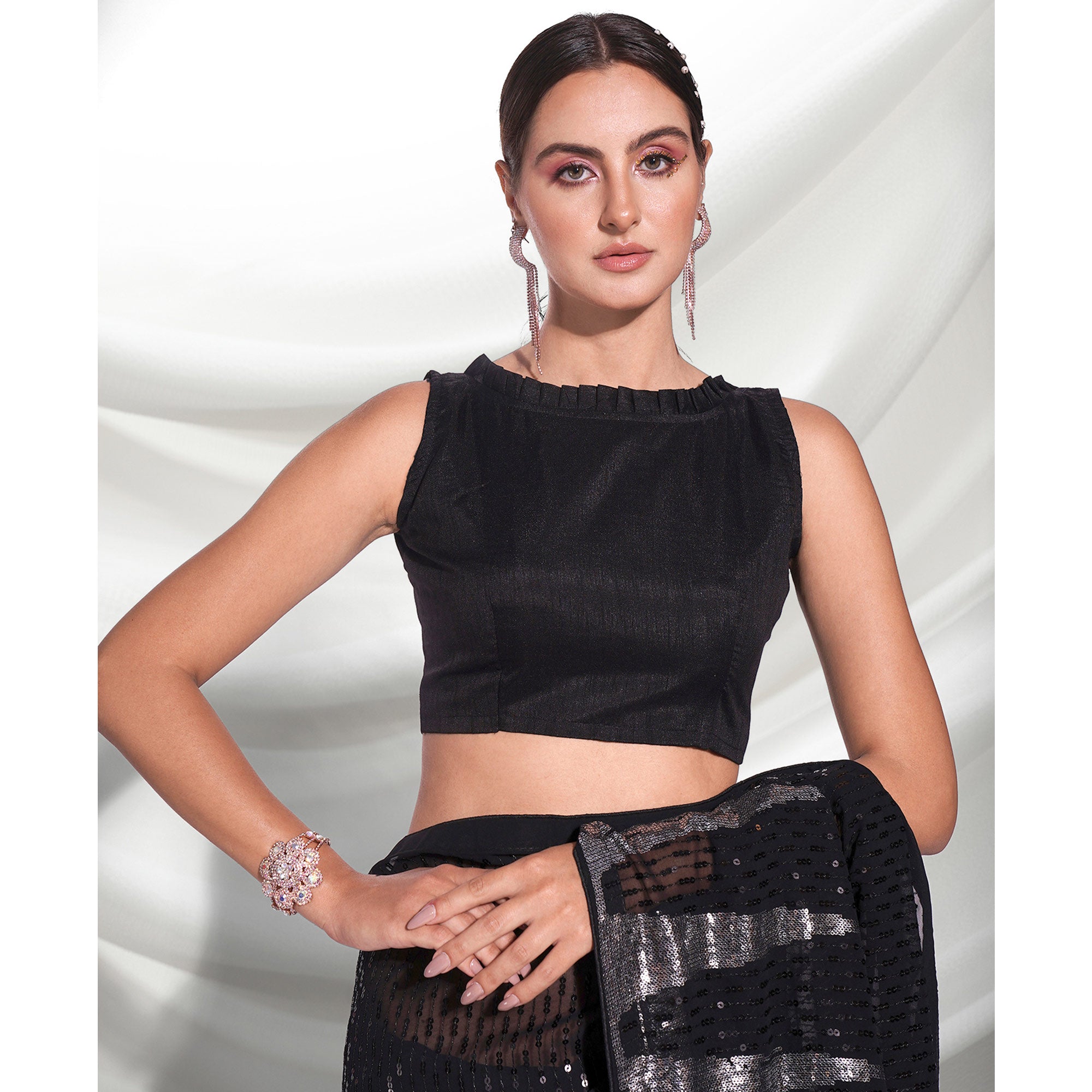 Black Sequins Embroidered Georgette Saree