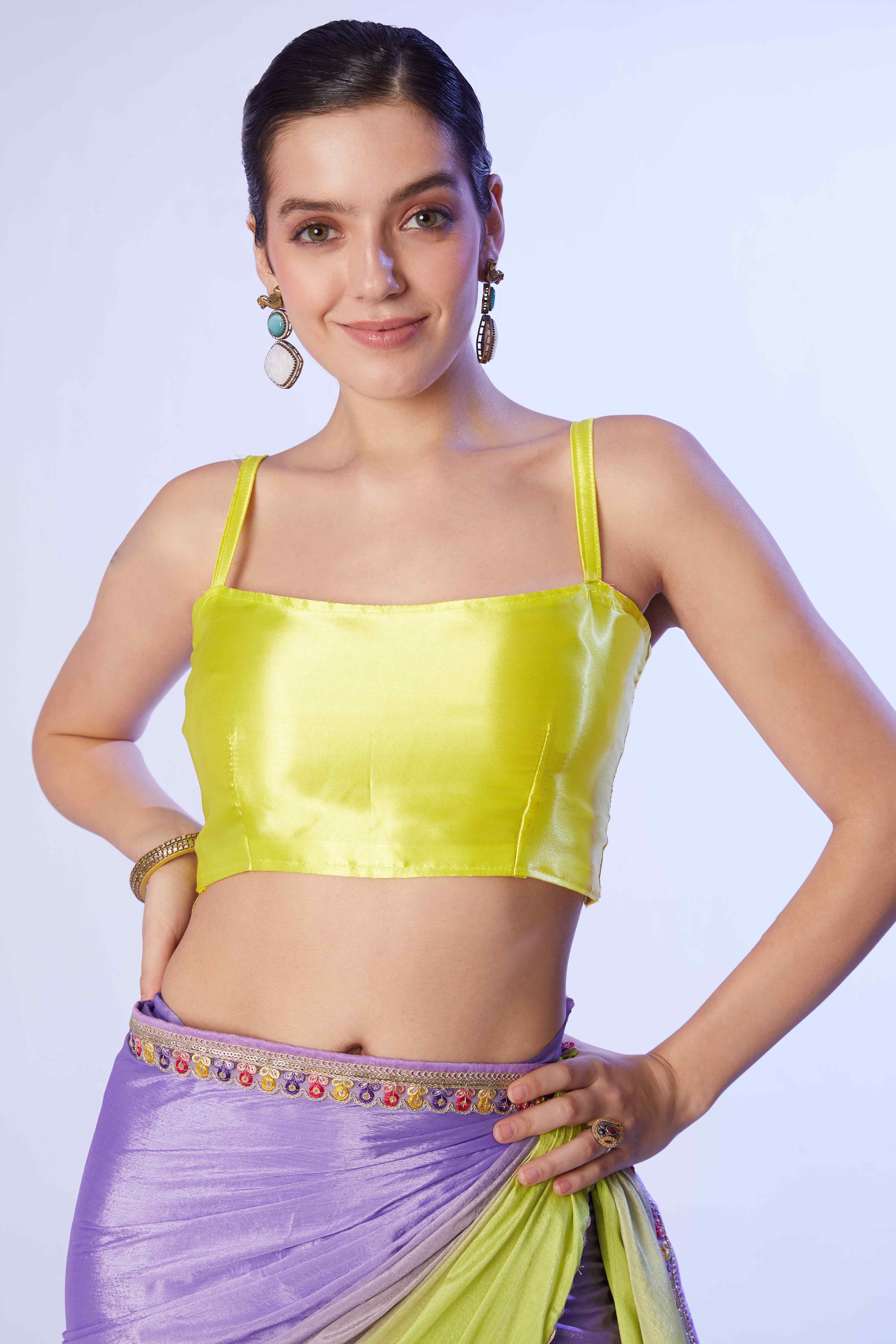 Green & Purple Ombre Bliss Chinon Solid Saree