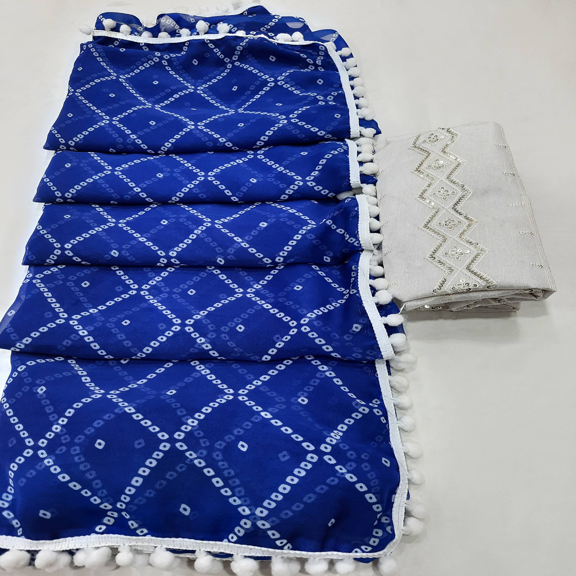 Blue Bandhani Printed Georgette Saree