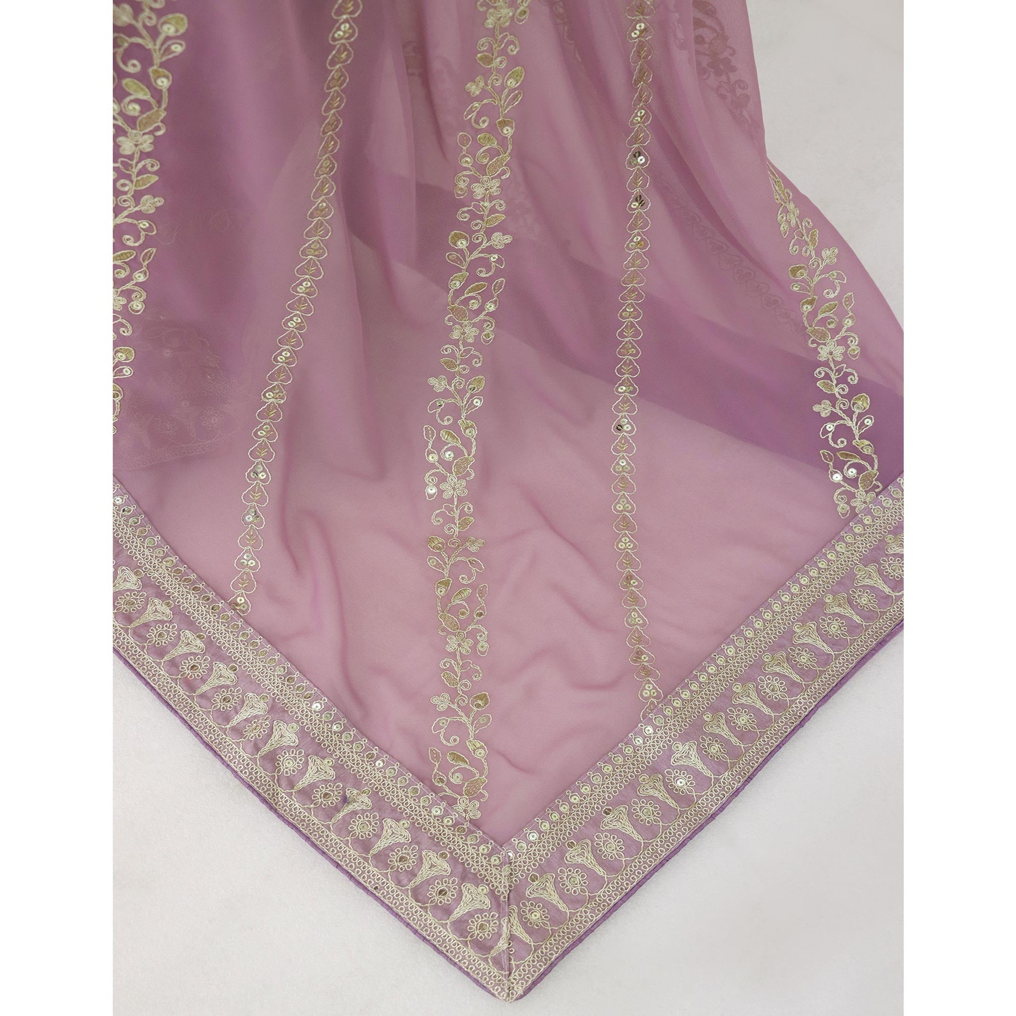 Onion Pink Sequins Embroidered Georgette Saree