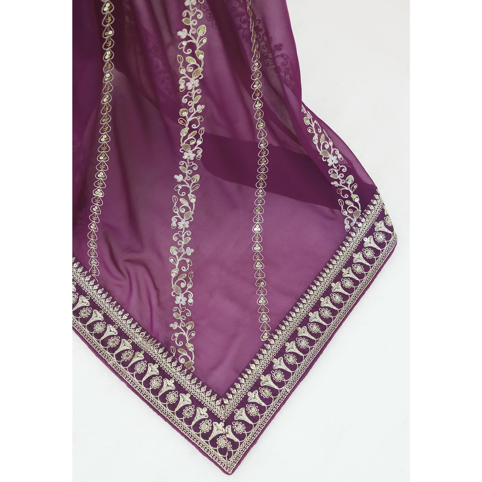 Purple Sequins Embroidered Georgette Saree