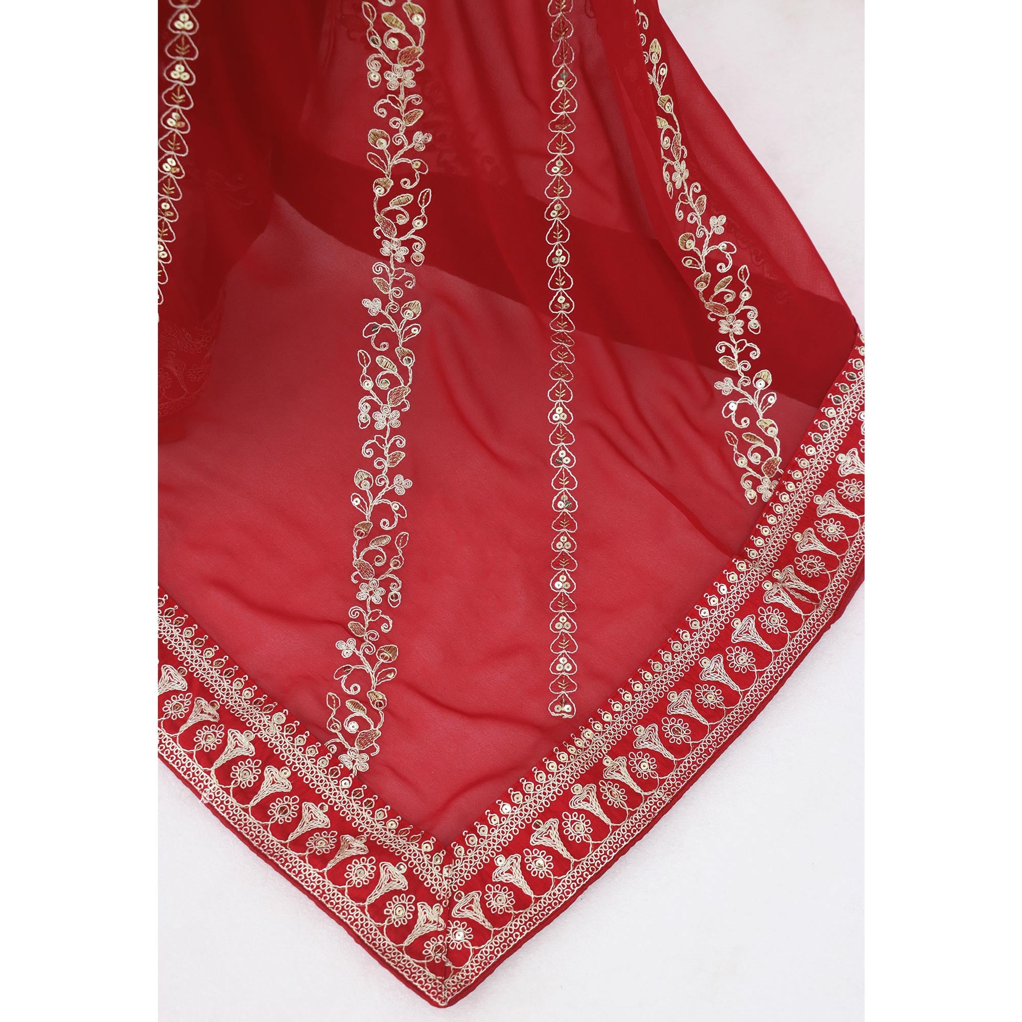 Red Sequins Embroidered Georgette Saree