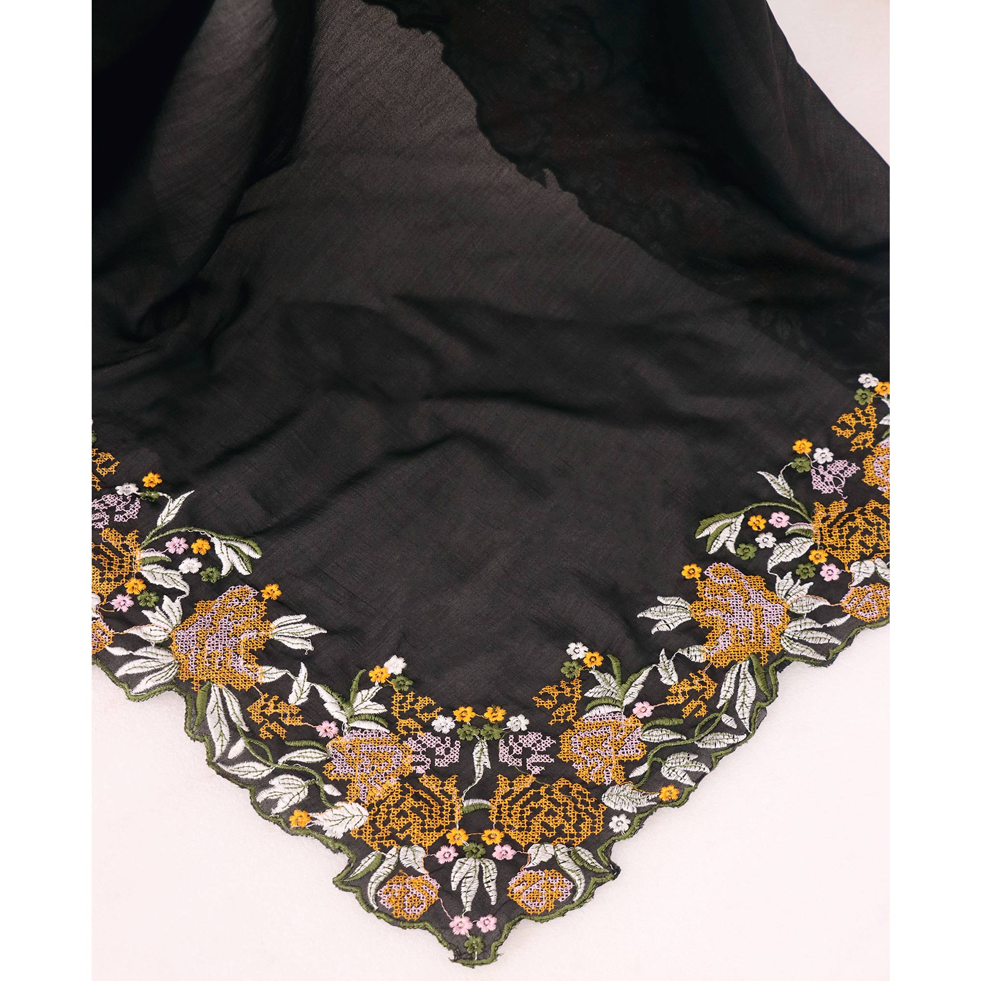 Black Embroidery Vichitra Silk Saree With Floral Border