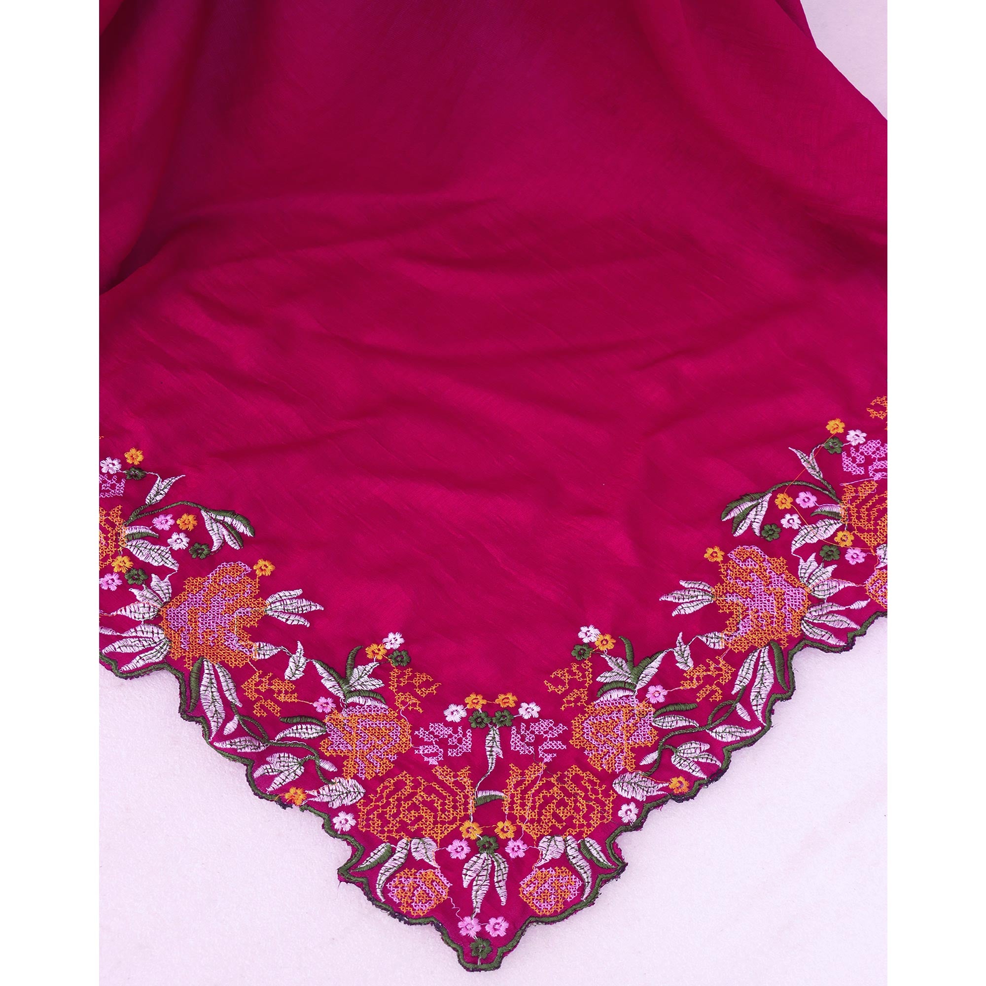 Pink Embroidery Vichitra Silk Saree With Floral Border