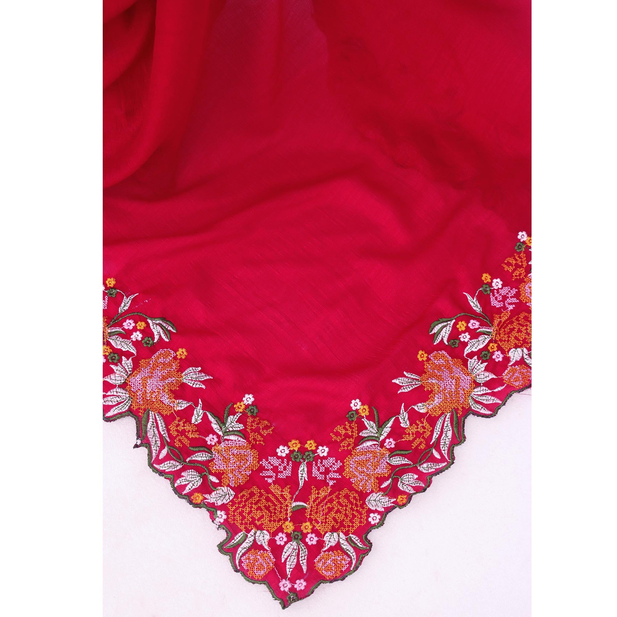 Red Embroidery Vichitra Silk Saree With Floral Border