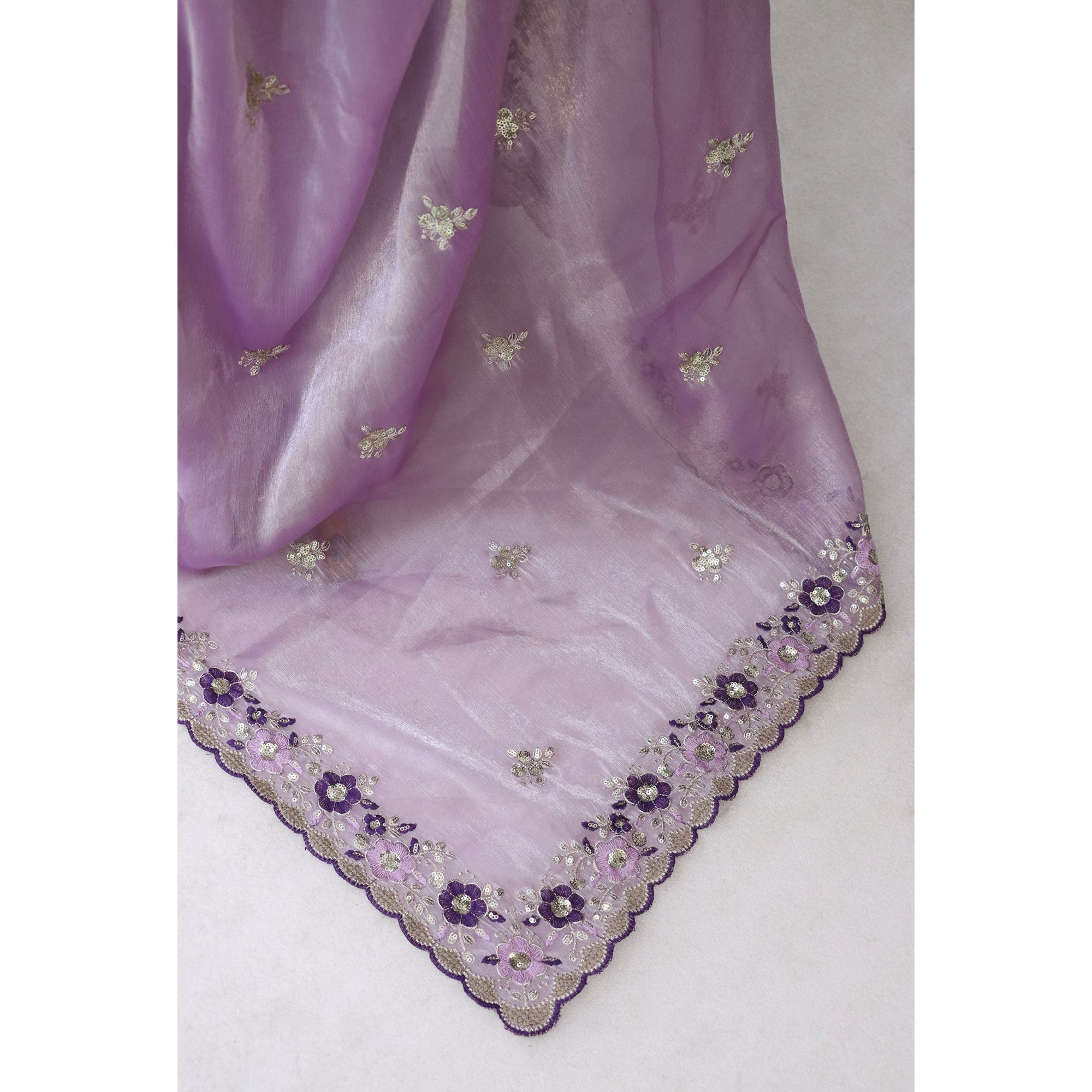Lavender Jimmy Choo Chiffon Saree Adorned With Floral Embroidery & Delicate Sequins Work