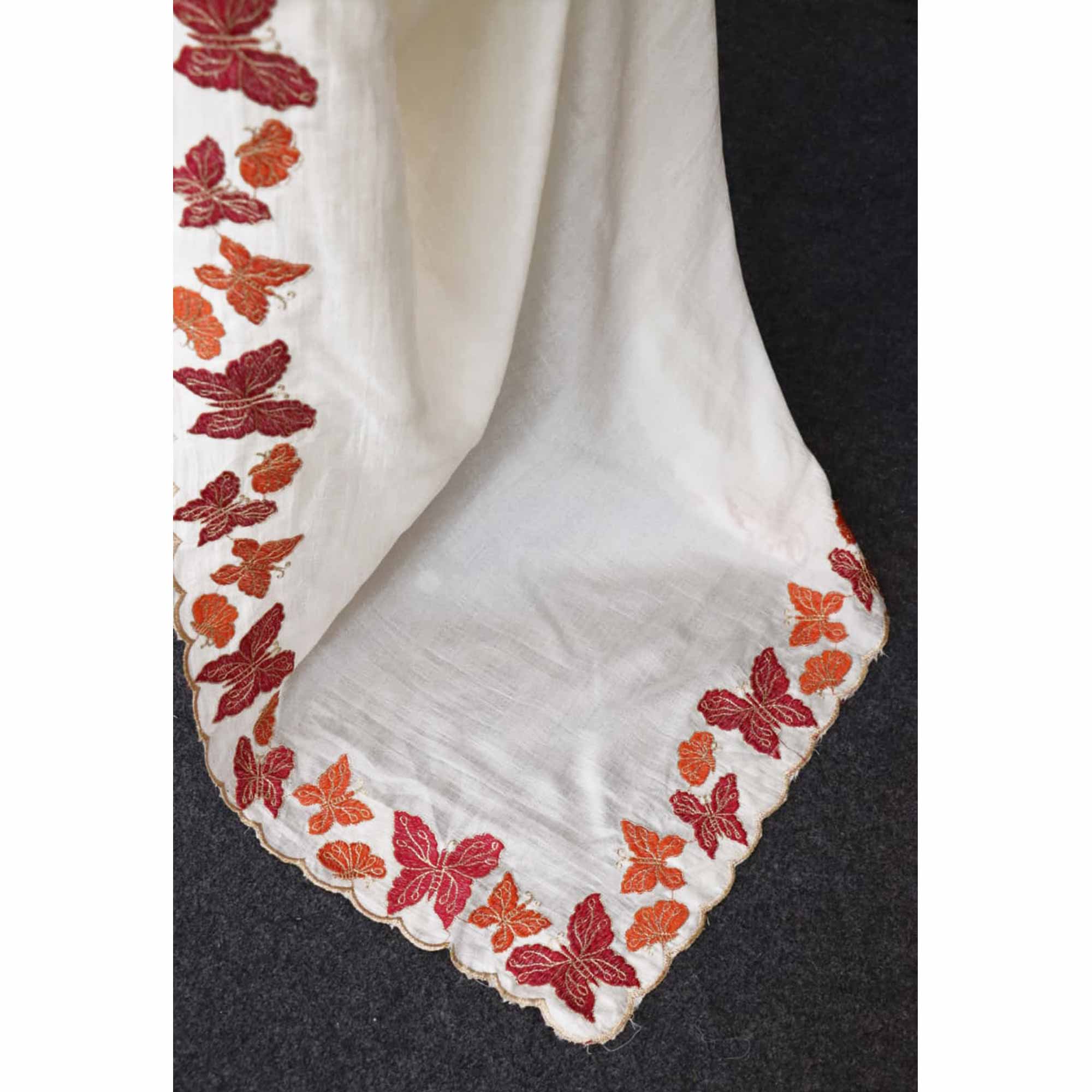 Off White Pure Vichitra Silk Saree with Graceful Butterfly Inspired Embroidery Detailing