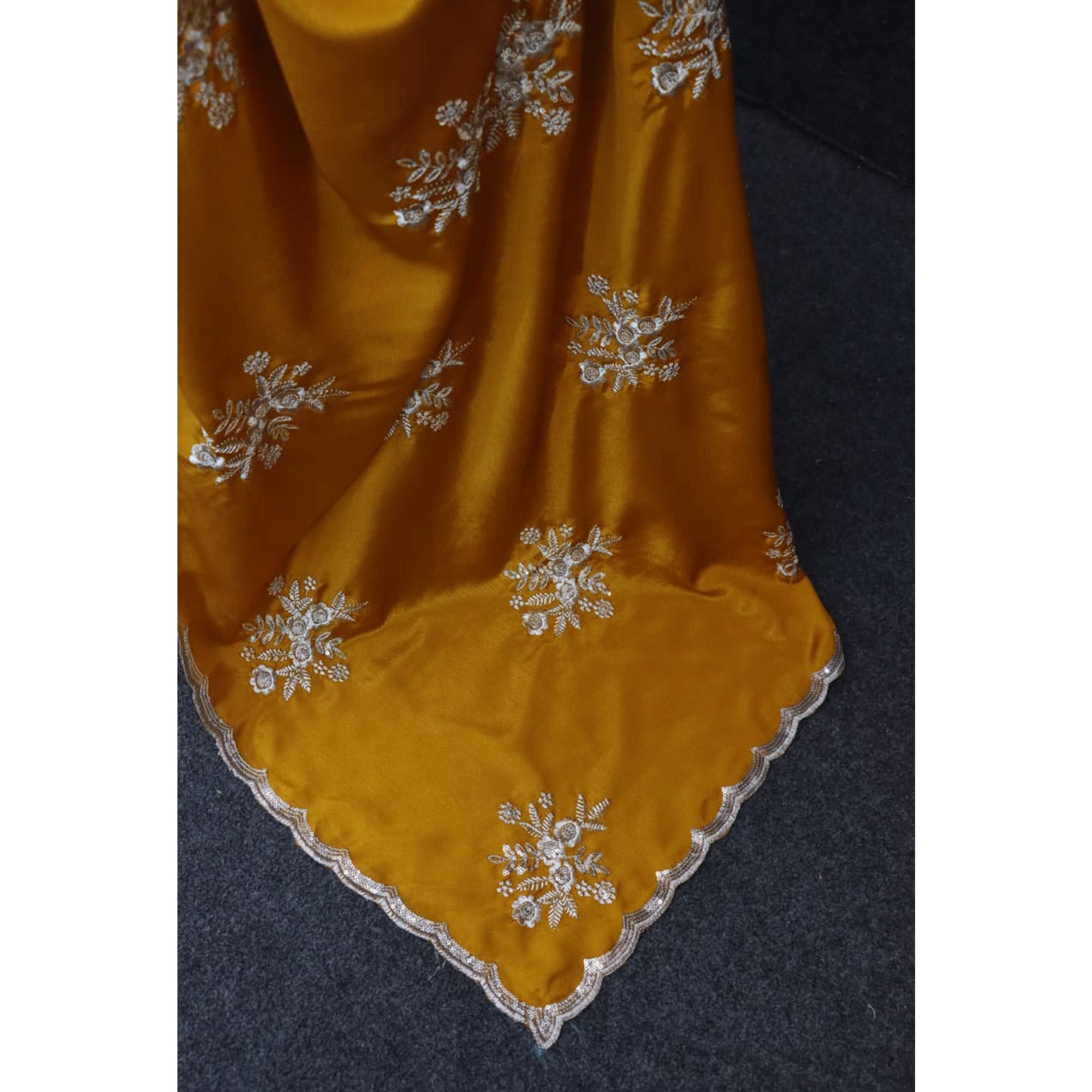 Designer Mustard Pure Chinon Saree Highlighted with Elegant Sequins Embroidery