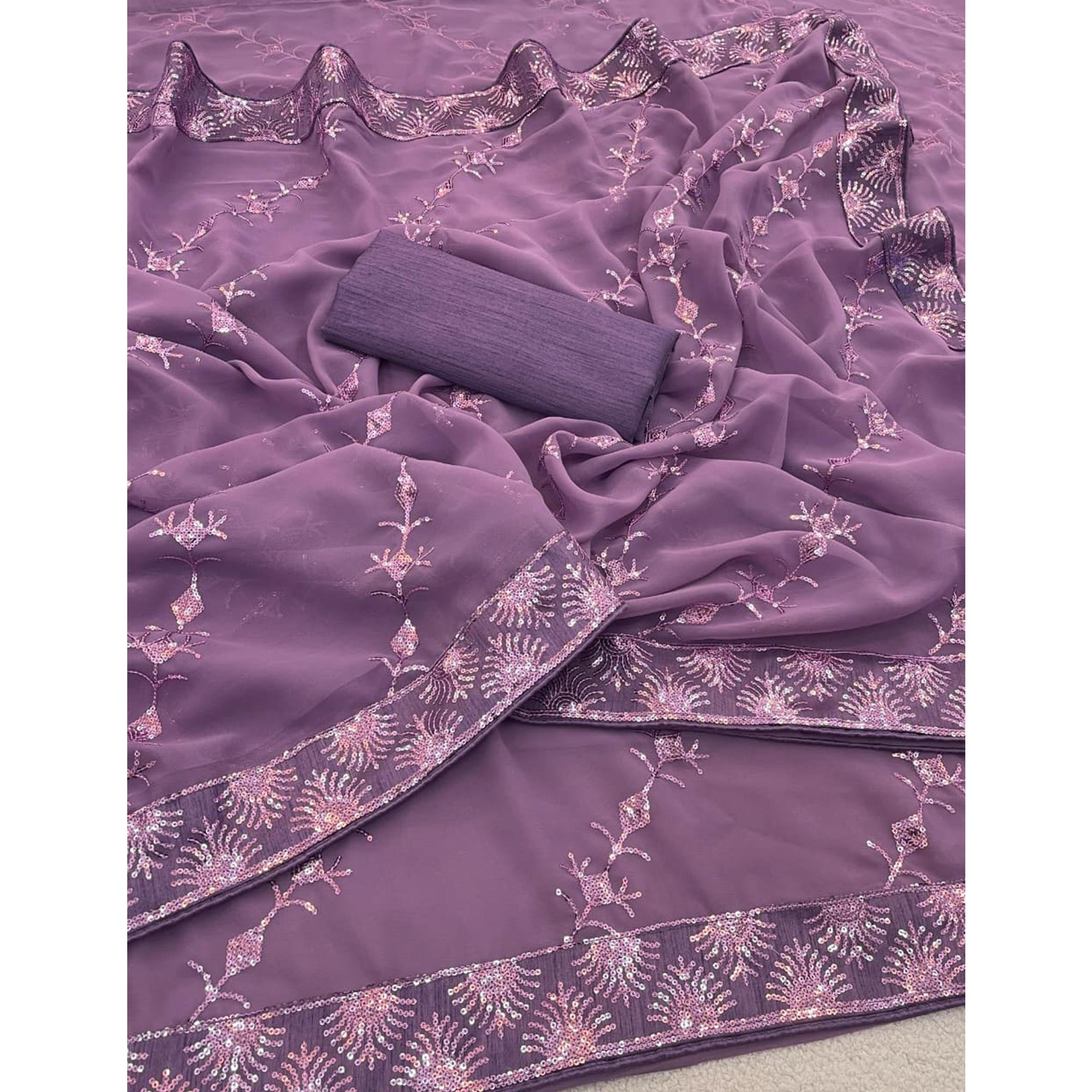 Purple Premium Vichitra Silk Saree Adorned with Shimmering Sequins Work