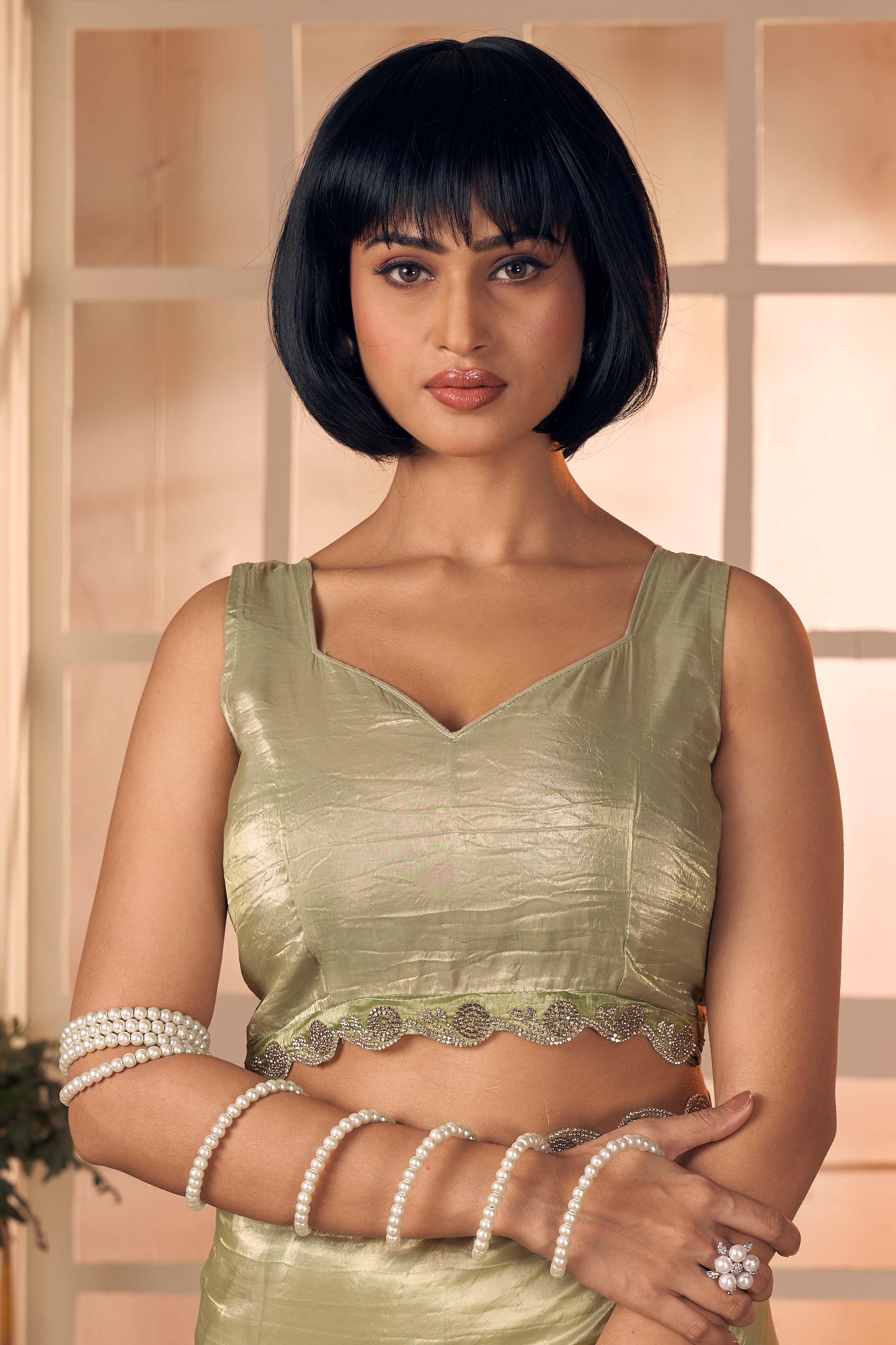 Elegant Olive Pure Silk Saree Enhanced With Premium Zarkan Cutwork Embellishment