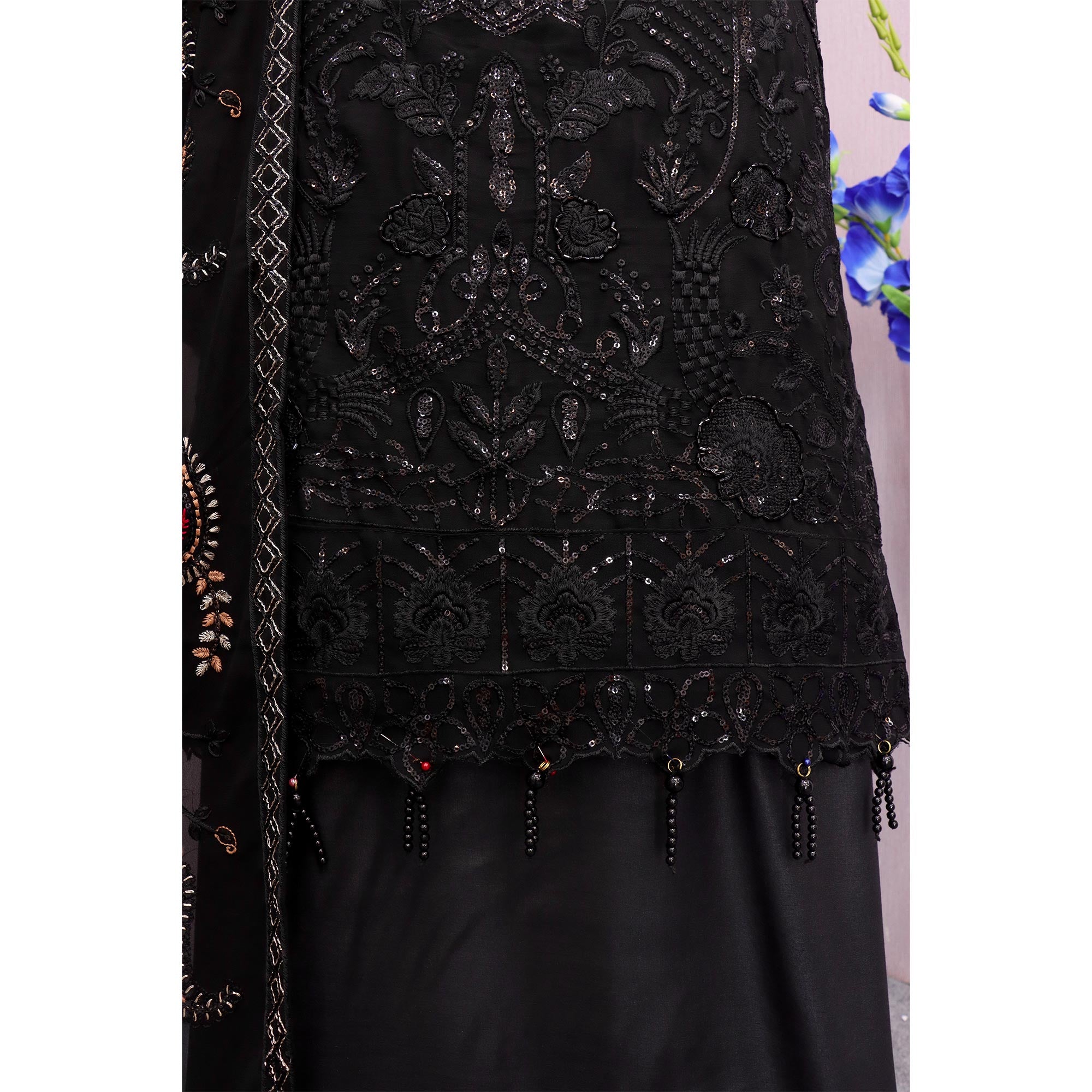 Black Heavy Embroidered Work Georgette Dress Material