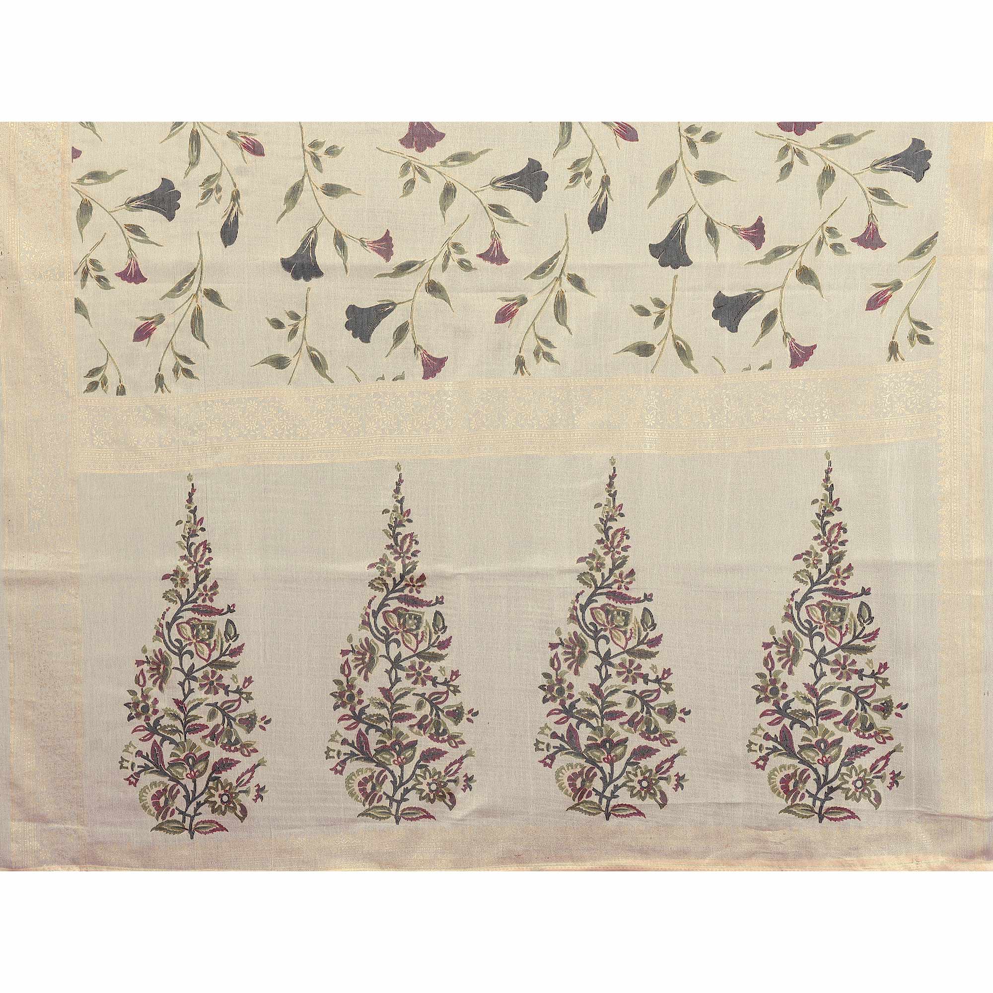 Ethereal Cream Brasso Chiffon Saree with Delicate Floral Foil Print