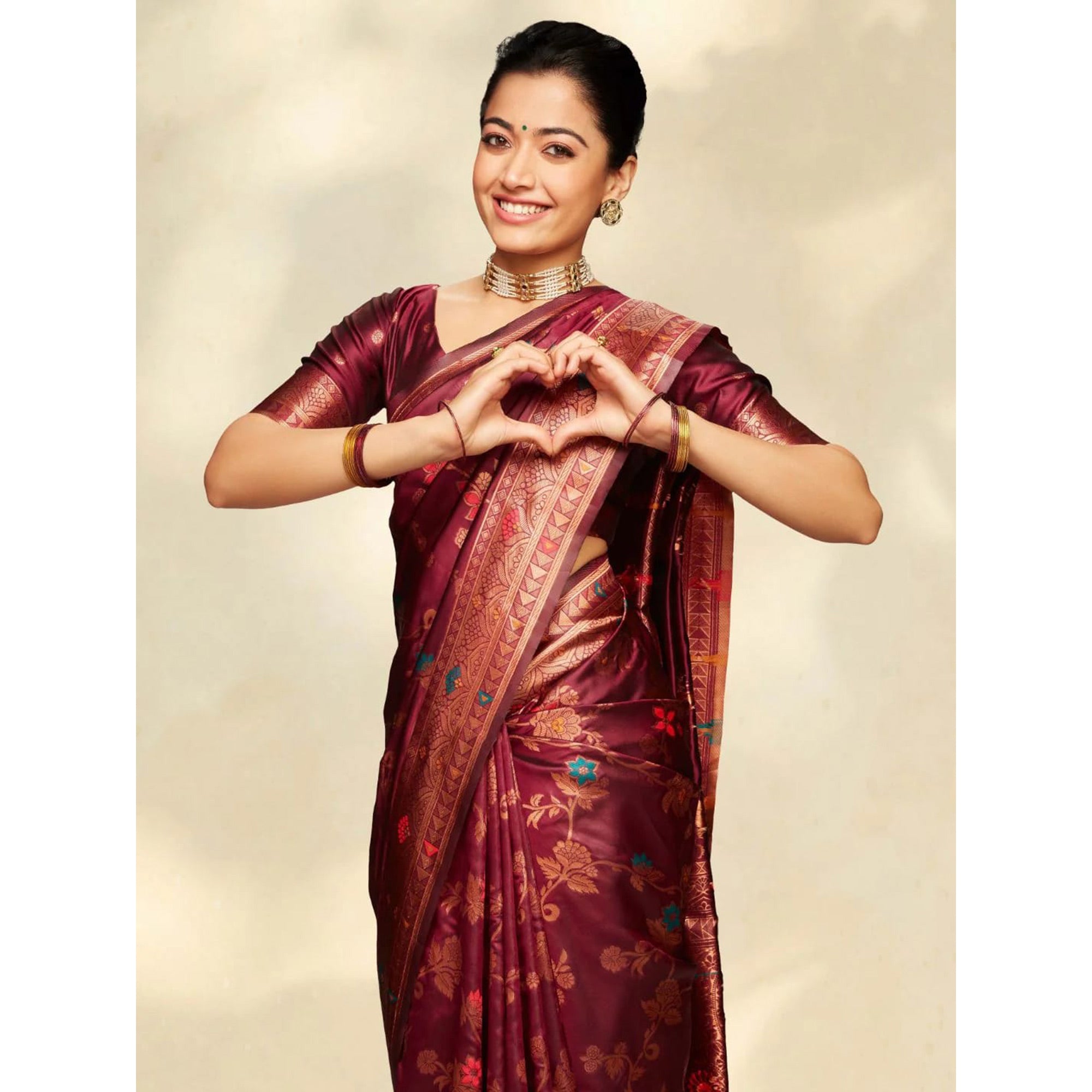 Maroon Floral Woven Art Silk Saree