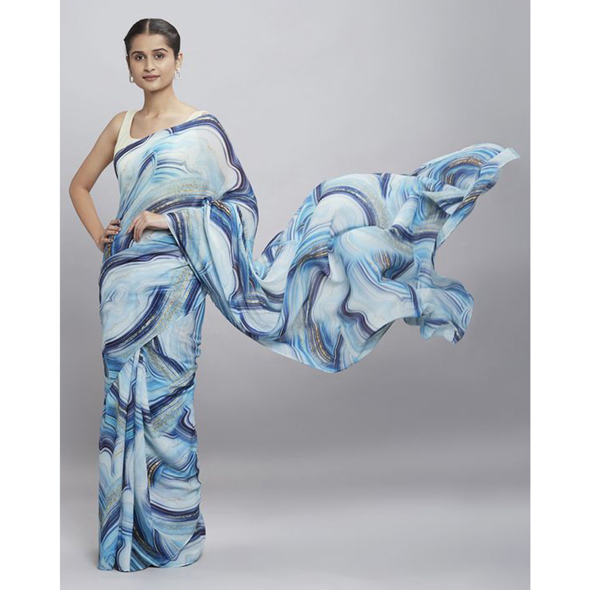 Sky Blue Digital Printed Georgette Saree