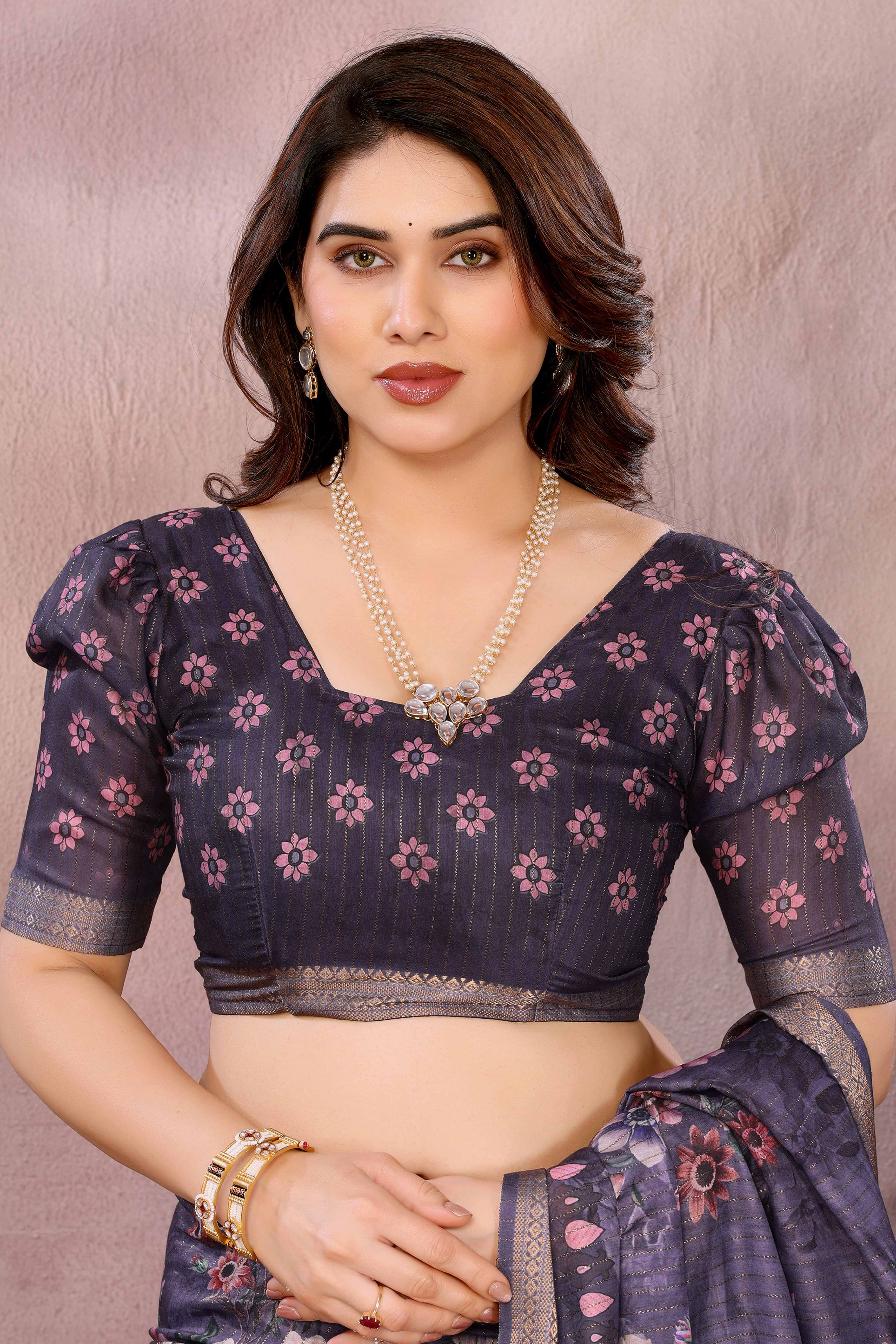Wine Zari Woven Saree with Floral Motifs in Cotton Blend Fabric