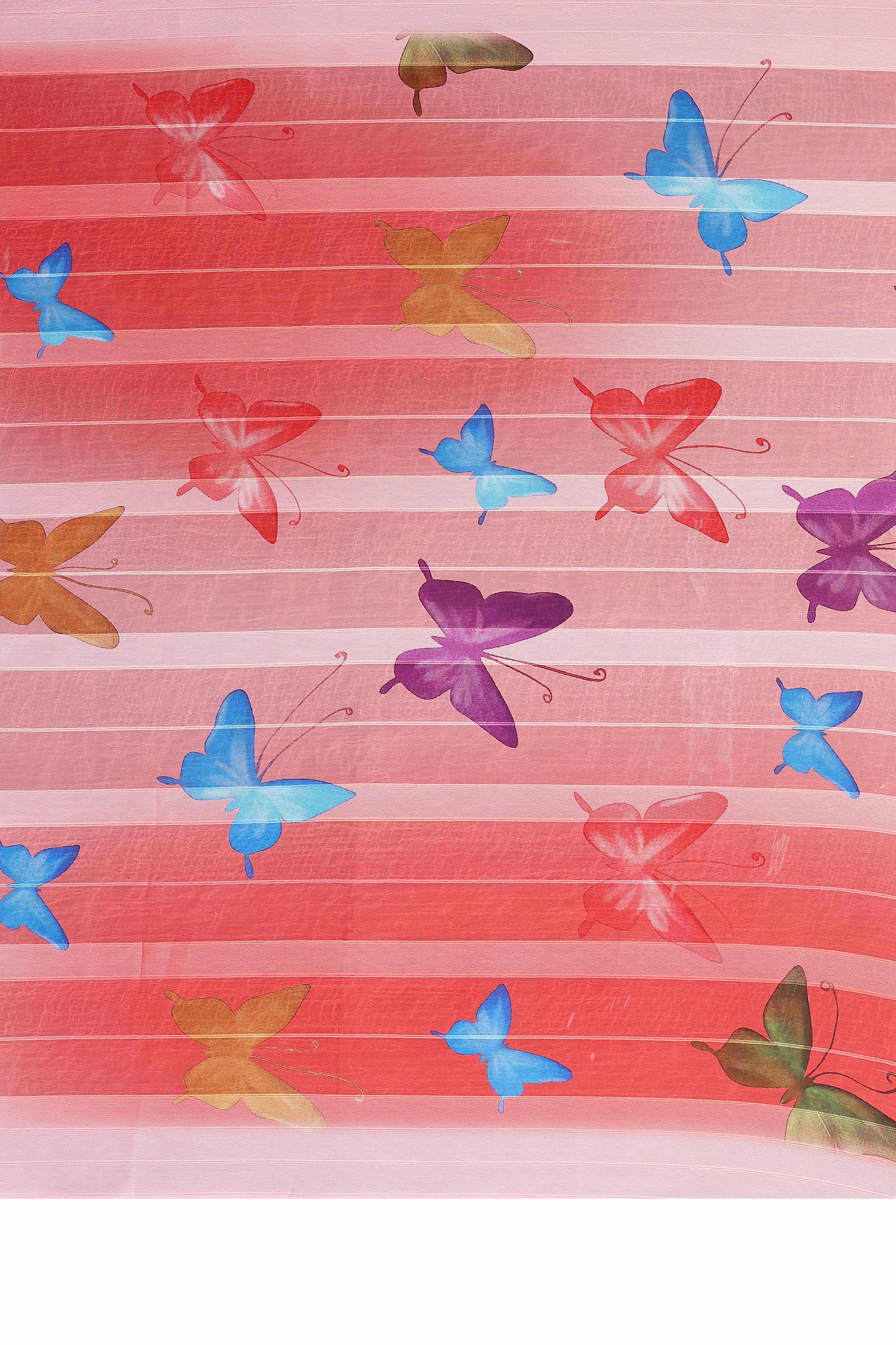 Sophisticated Pink Digital Print Georgettte Saree With Zari Touch & Striped Design