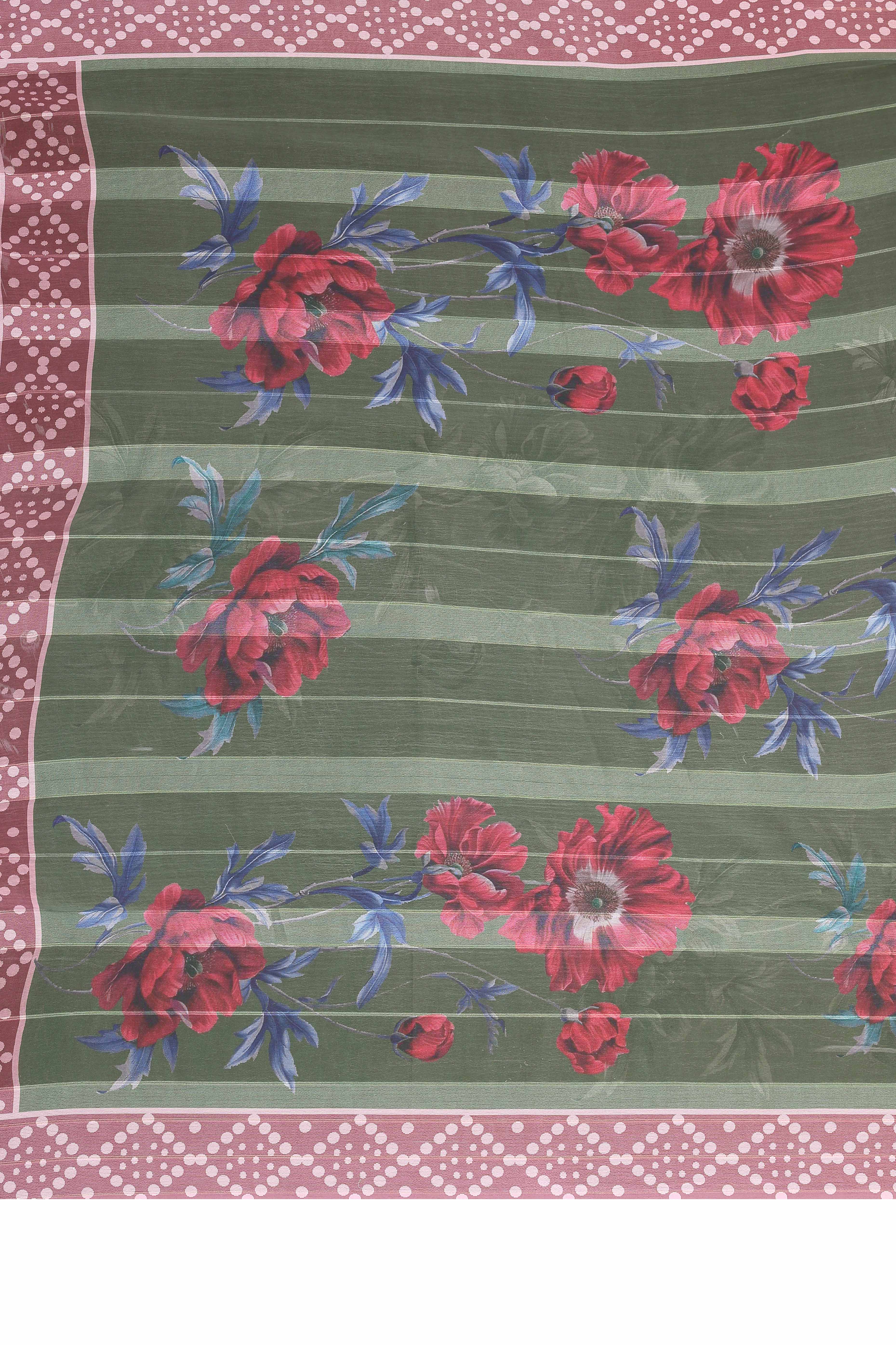 Classic Light Mauve Floral Digital Print Georgette Saree With Refined Zari & Stylish Striped