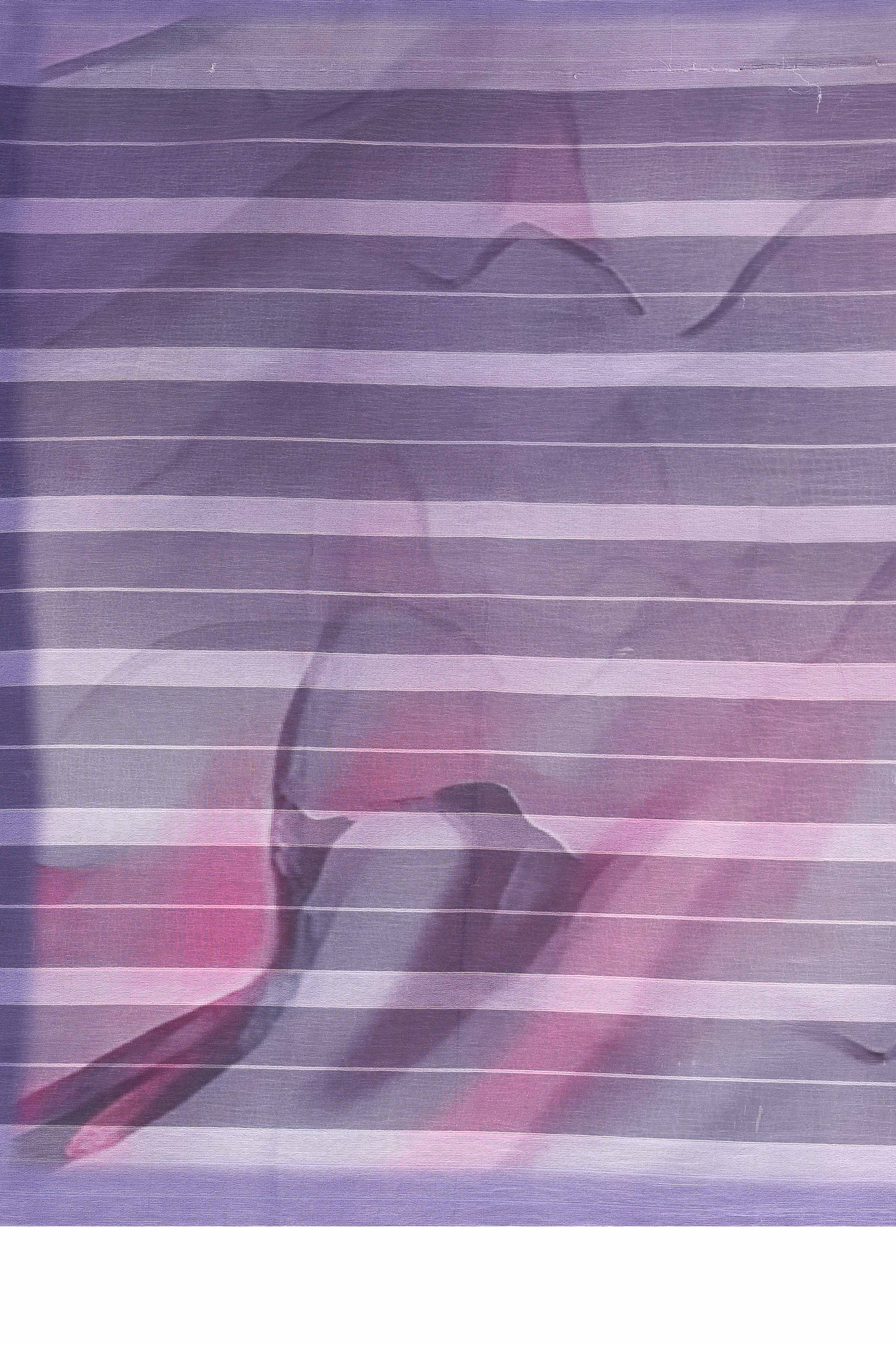 Classic Purple Digital Print Georgette Saree With Refined Zari & Stylish Striped