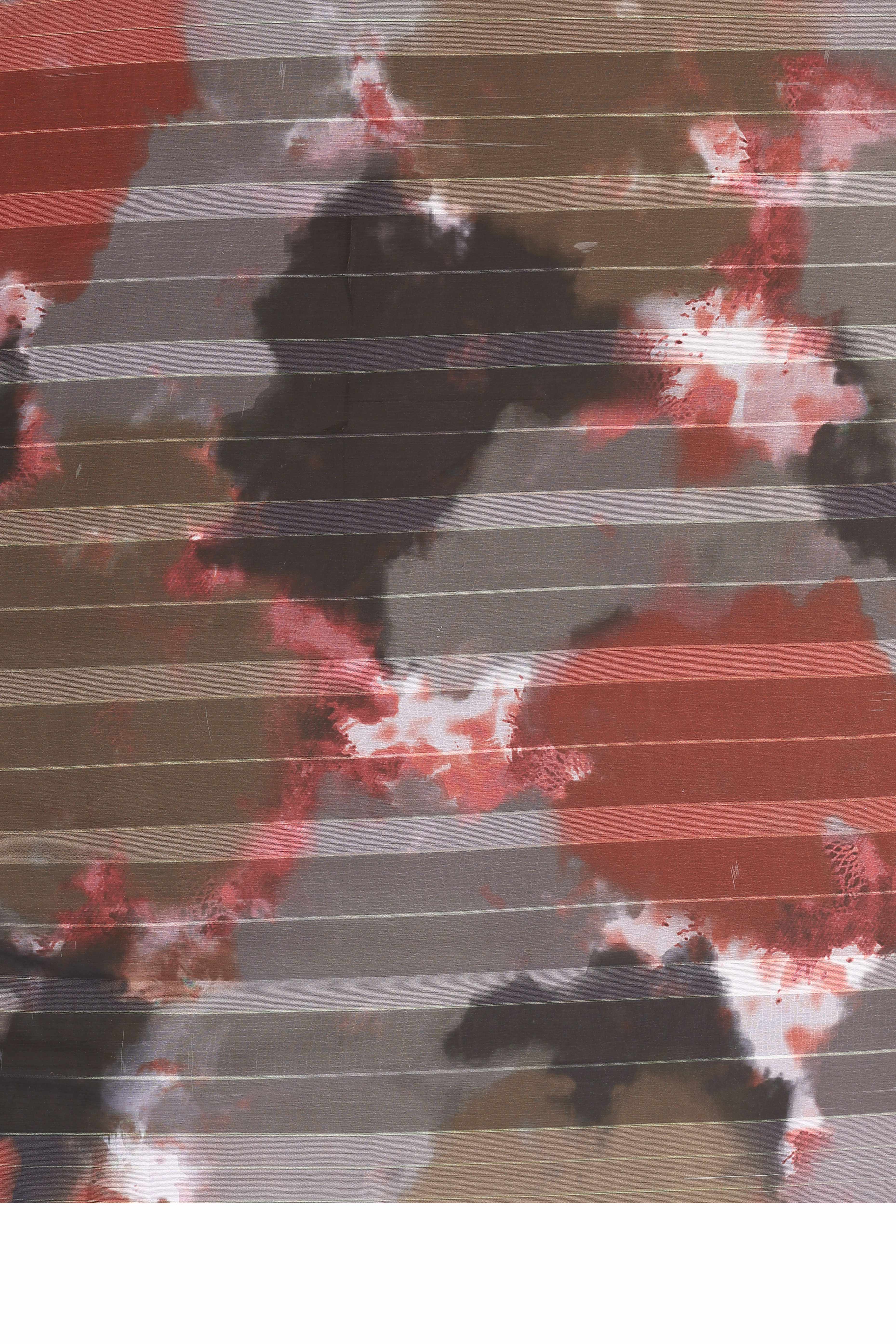 Luxury Multicolor Digital Print Georgette Saree With Subtle Zari Highlights & Vibrant Striped