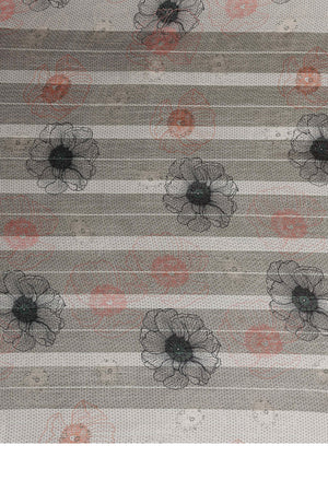 Luxury Grey Floral Digital Print Georgette Saree With Subtle Zari Highlights & Vibrant Striped