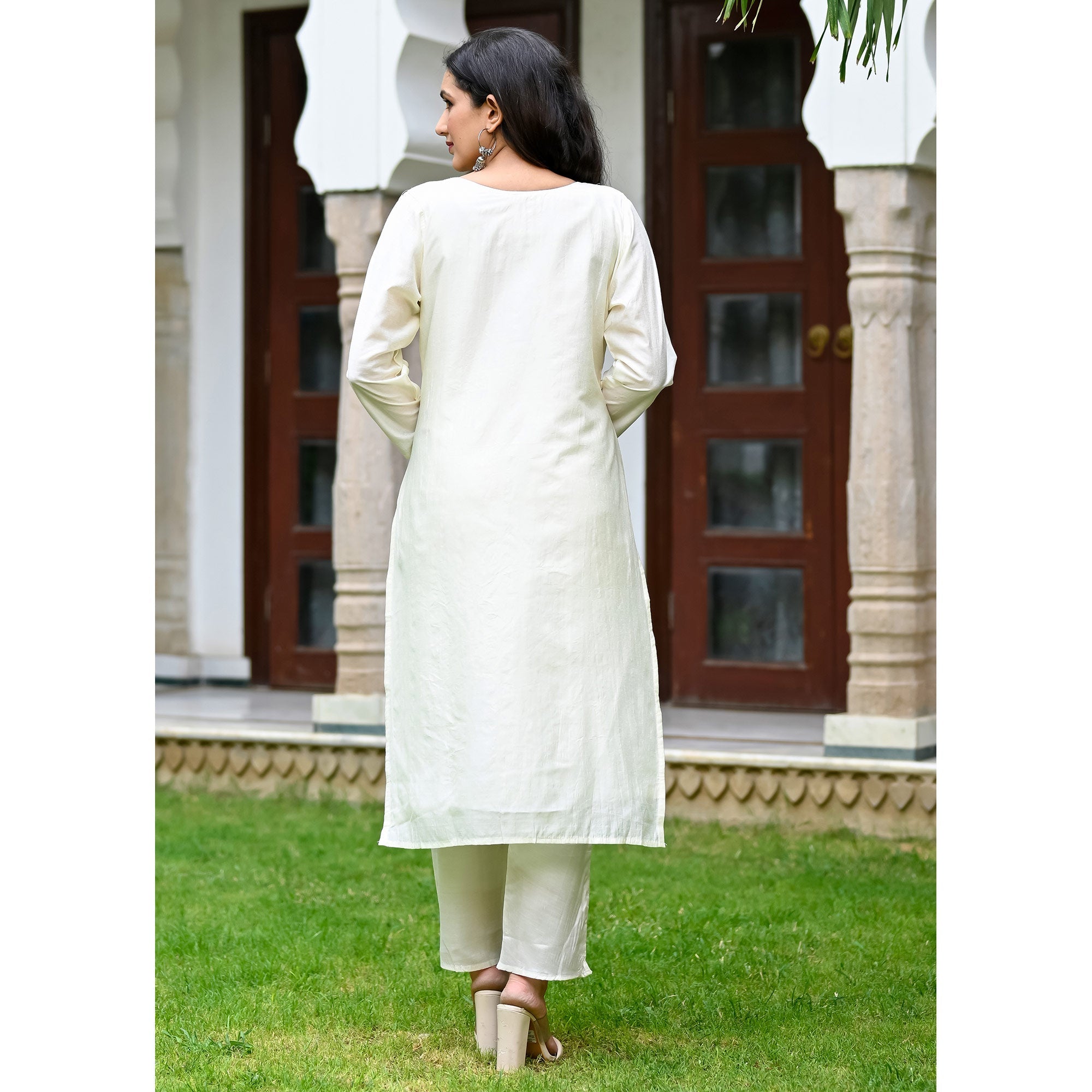 Off white Sequins Embroidered Cotton Salwar Suit