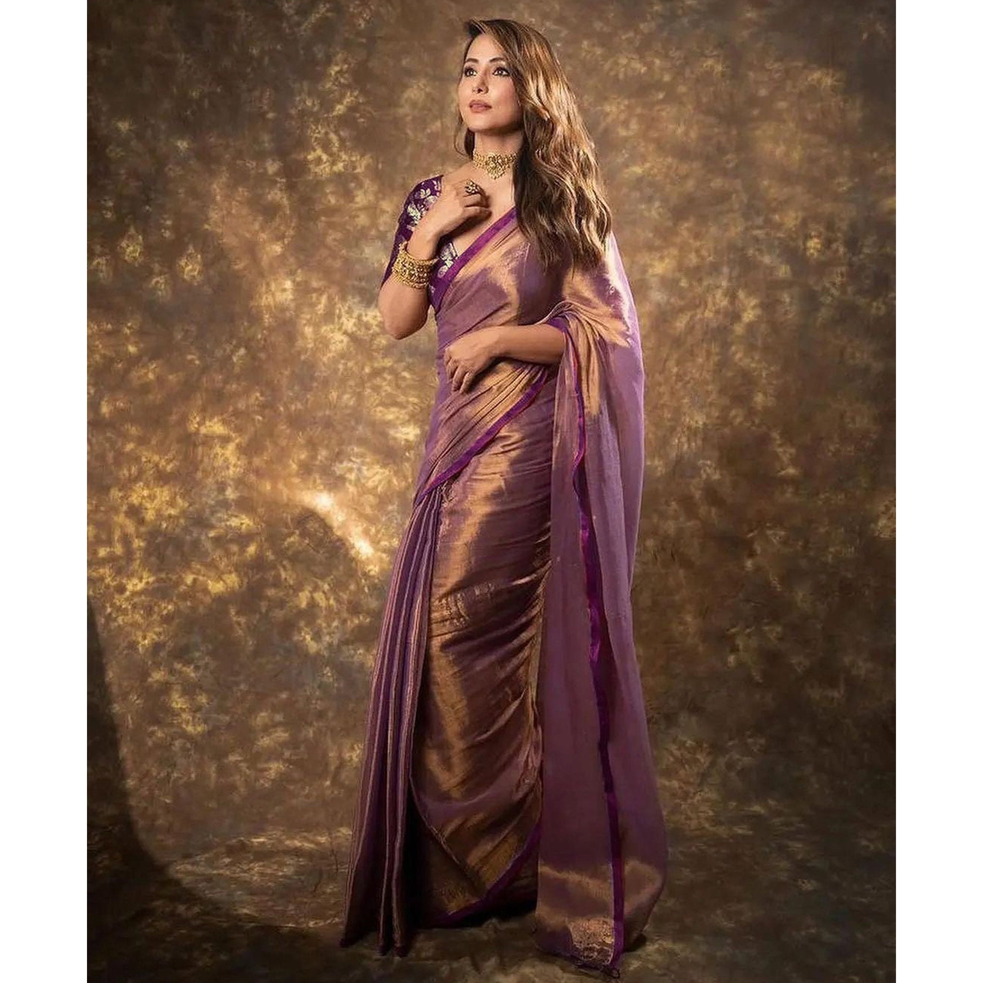 Purple Solid Net Silk Saree