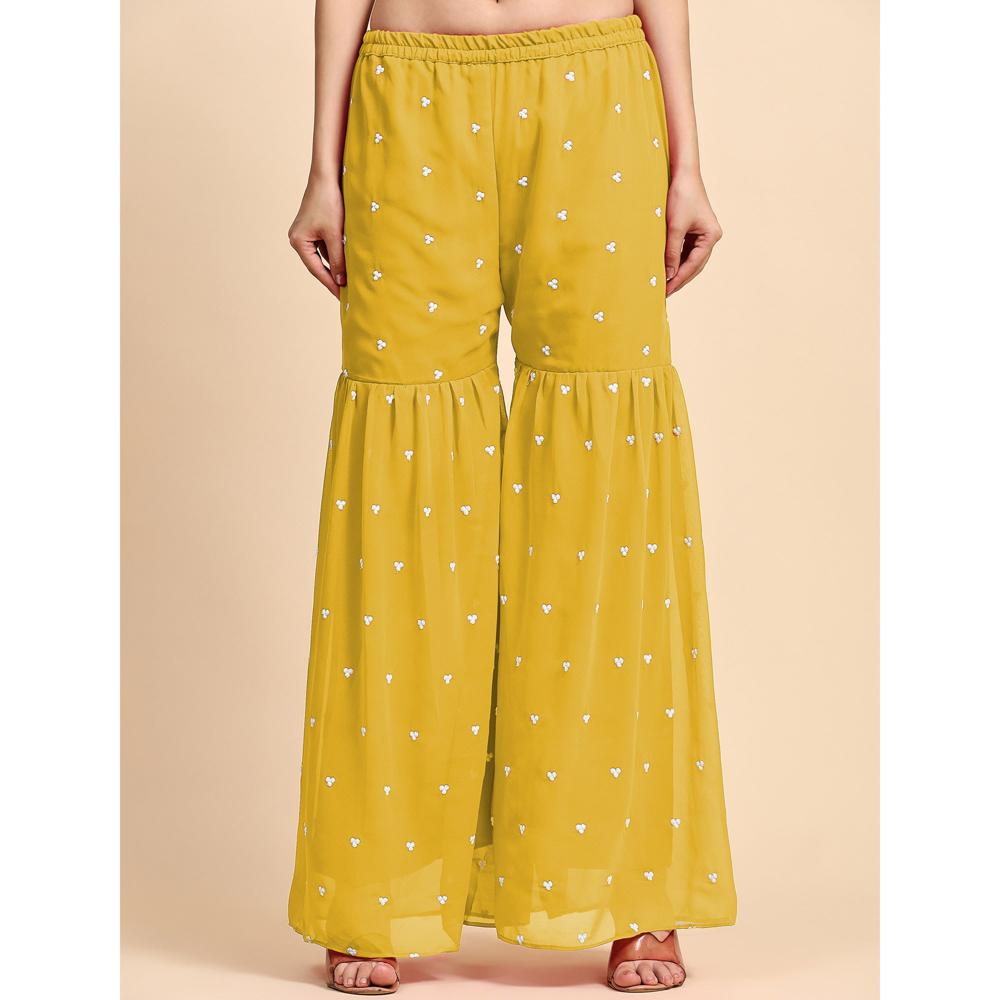 Yellow Floral Sequins Embroidered Georgette Semi Stitched Suit