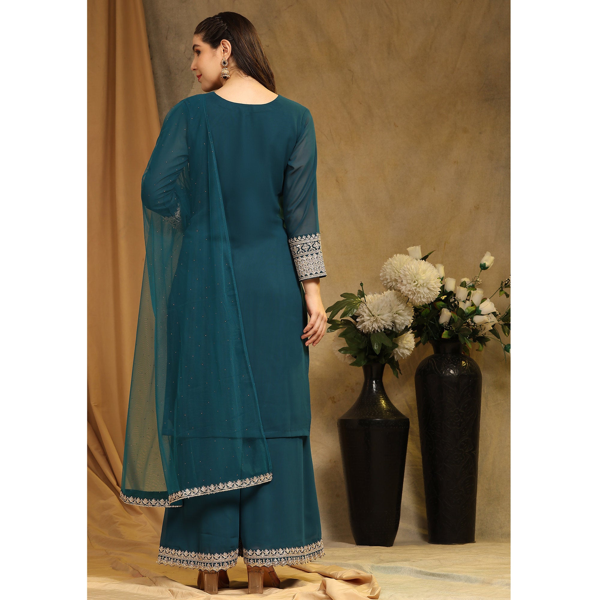 Morpich Floral Embroidered Georgette Semi Stitched Suit