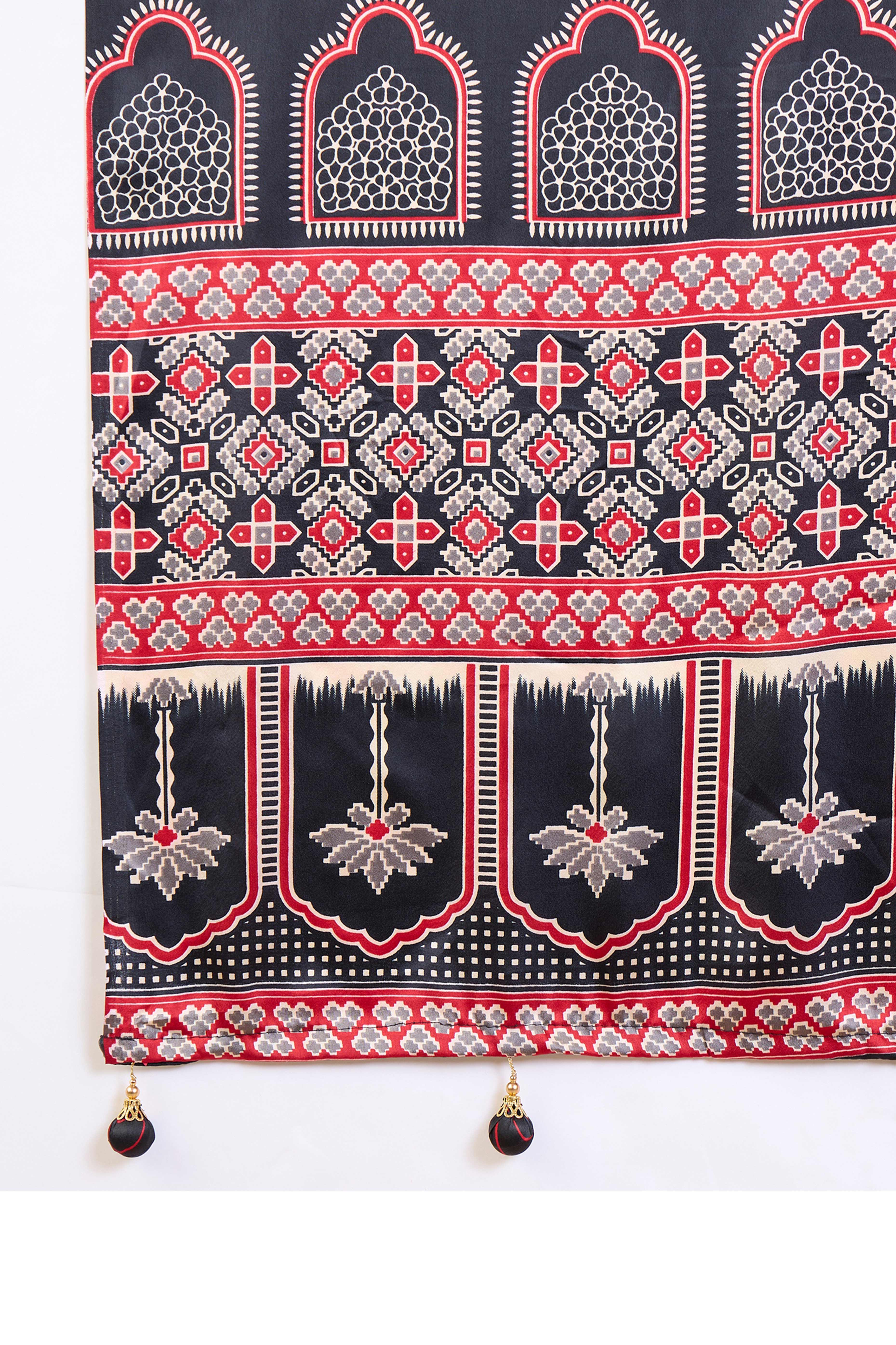 Red Polka Dot Modal Satin Saree with Traditional Ajrakh Detailing on Pallu