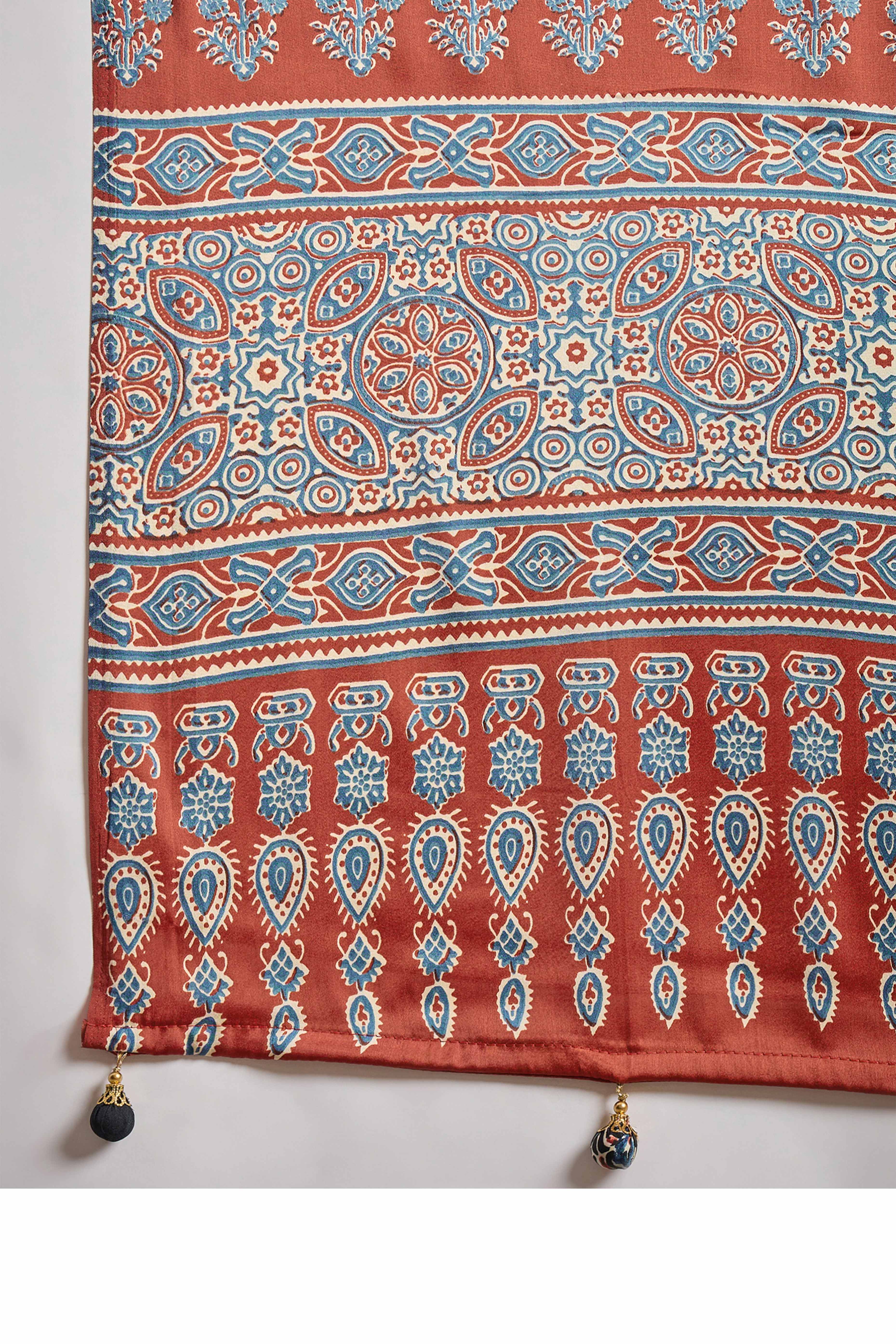 Green Ajrakh Printed Modal Satin Saree with Traditional Ajrakh Charm