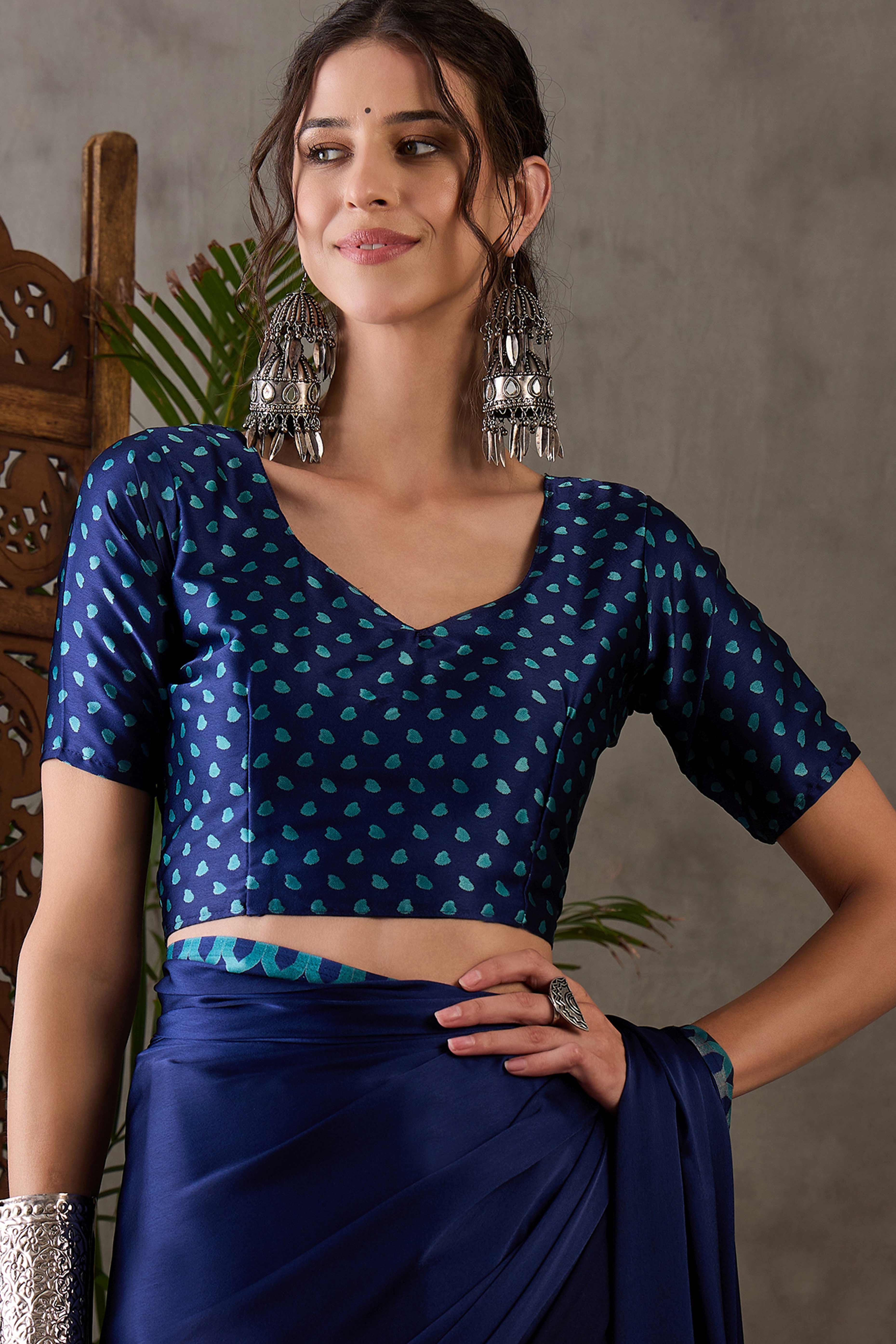 Blue Free Style Printed Modal Satin Party Wear Saree with a Smooth Satin Drape