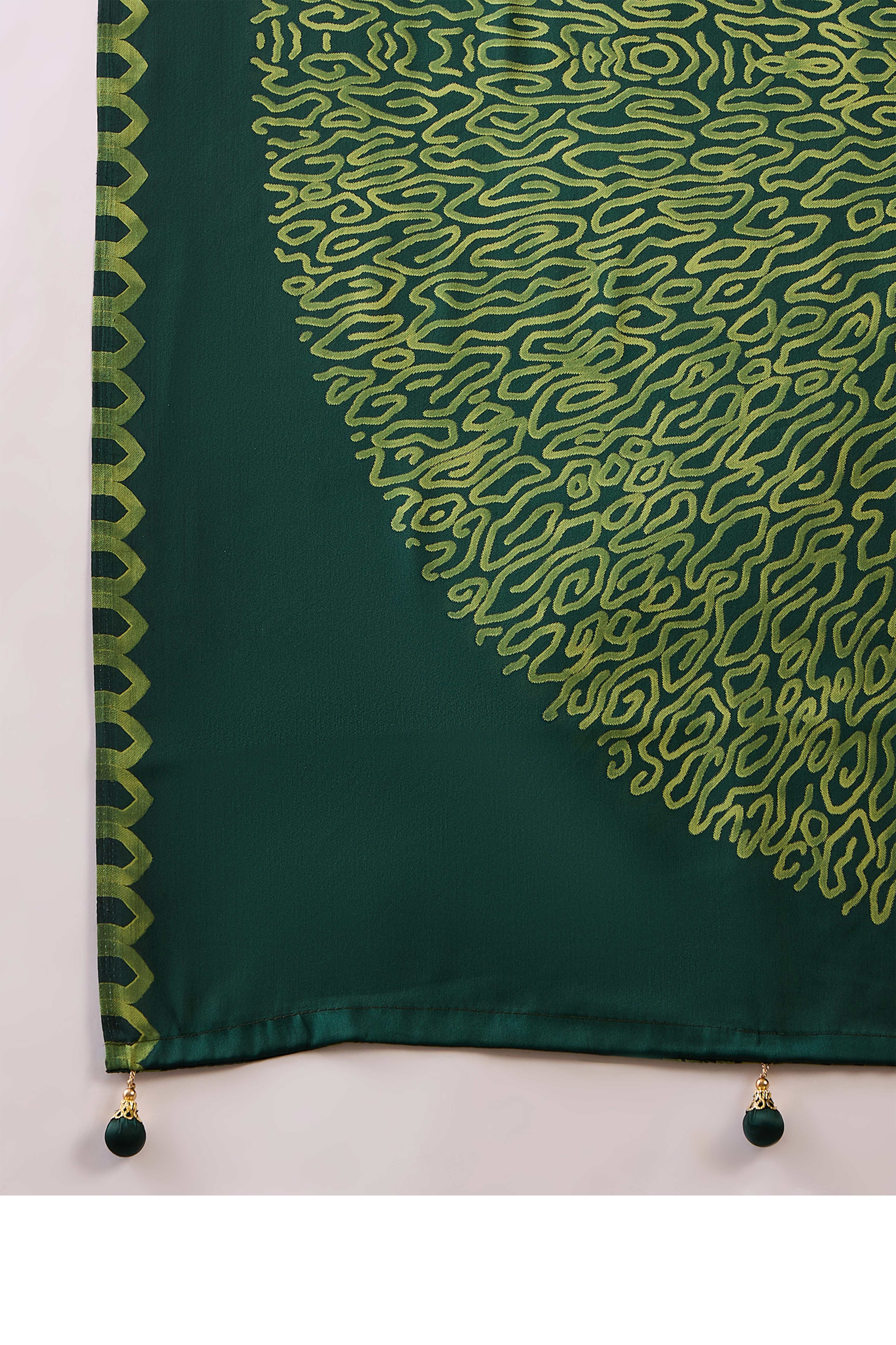 Green Free Style Printed Modal Satin Party Wear Saree with a Smooth Satin Drape